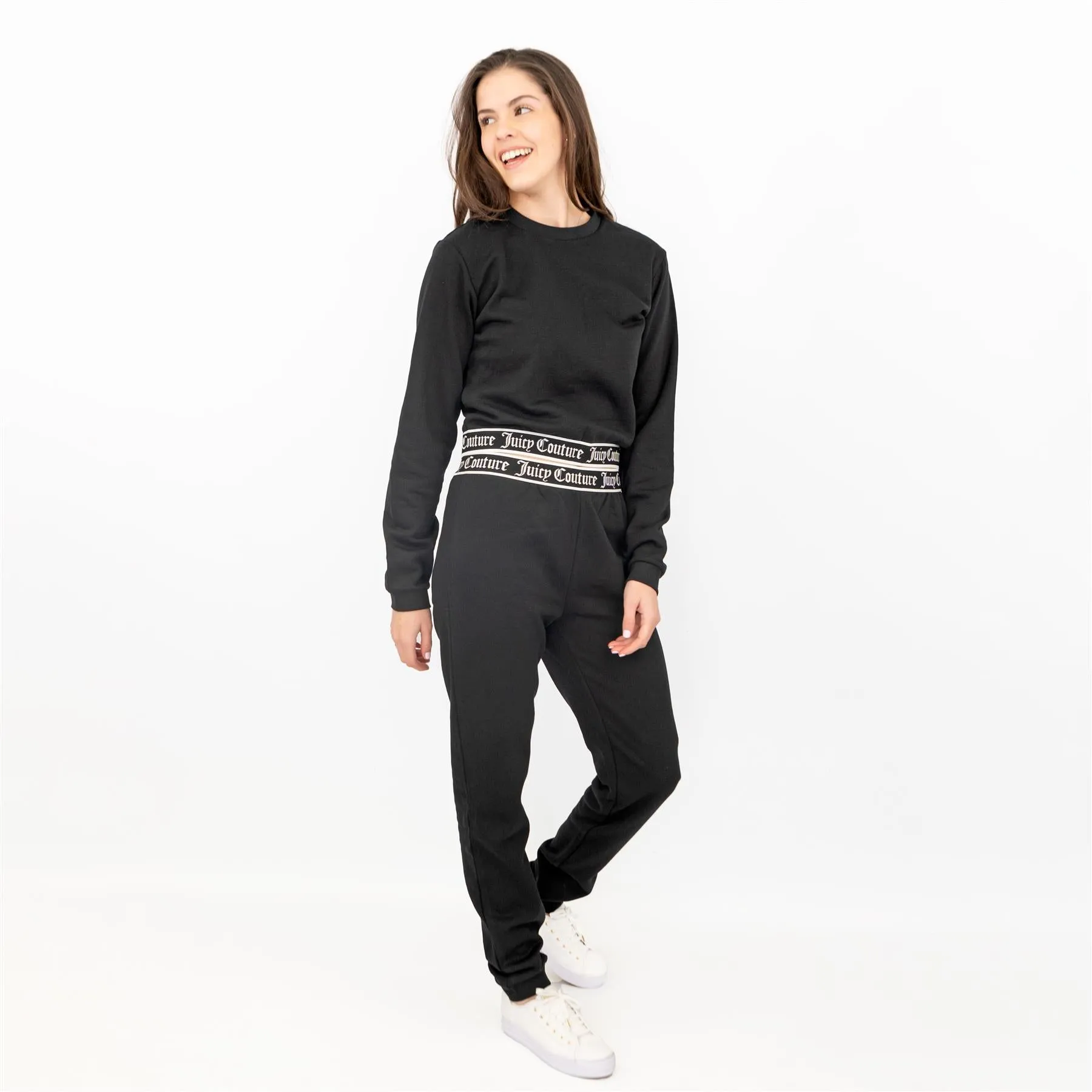 Juicy Couture Girls Black Long Sleeve Outfit Set Crop Top with Joggers Style Trousers