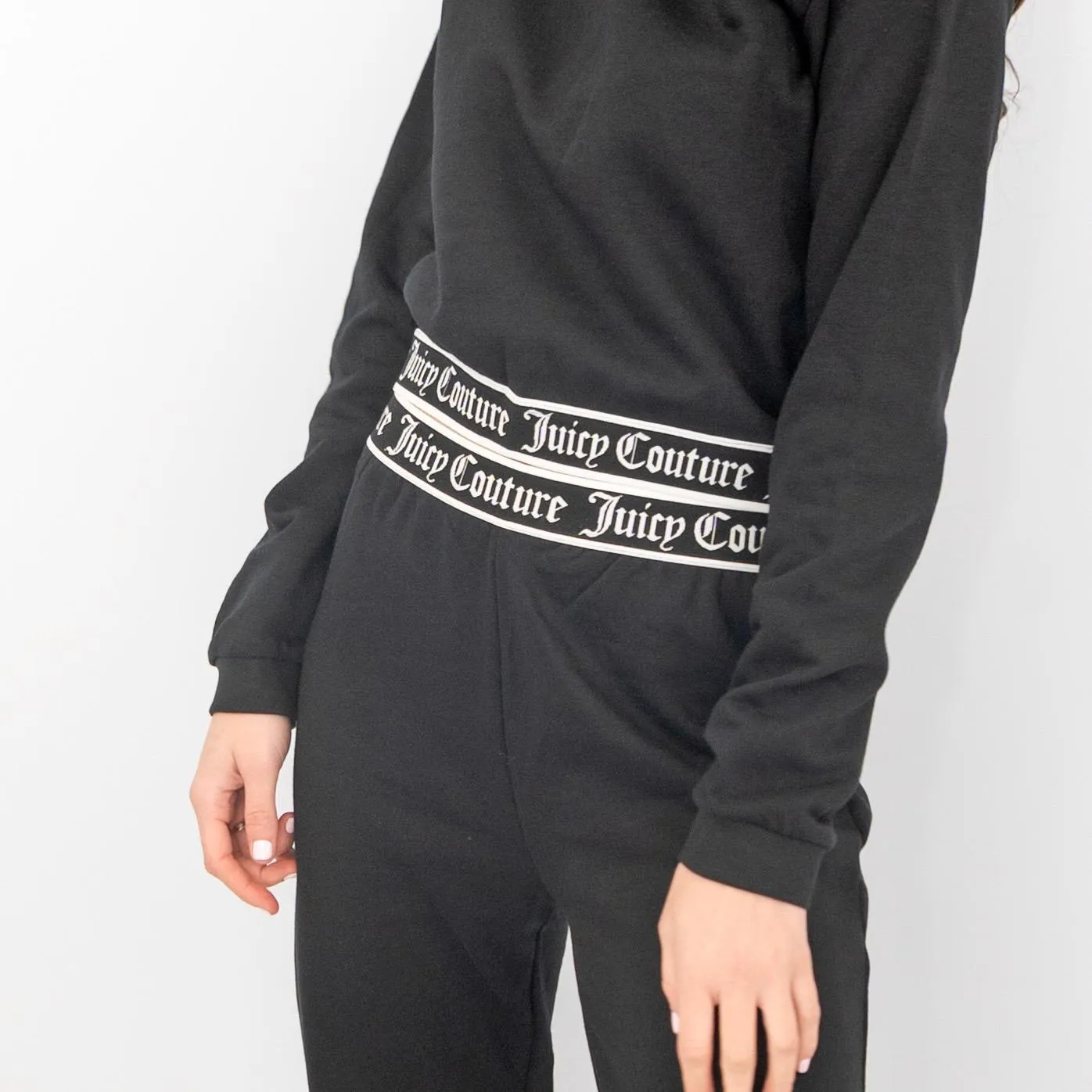 Juicy Couture Girls Black Long Sleeve Outfit Set Crop Top with Joggers Style Trousers