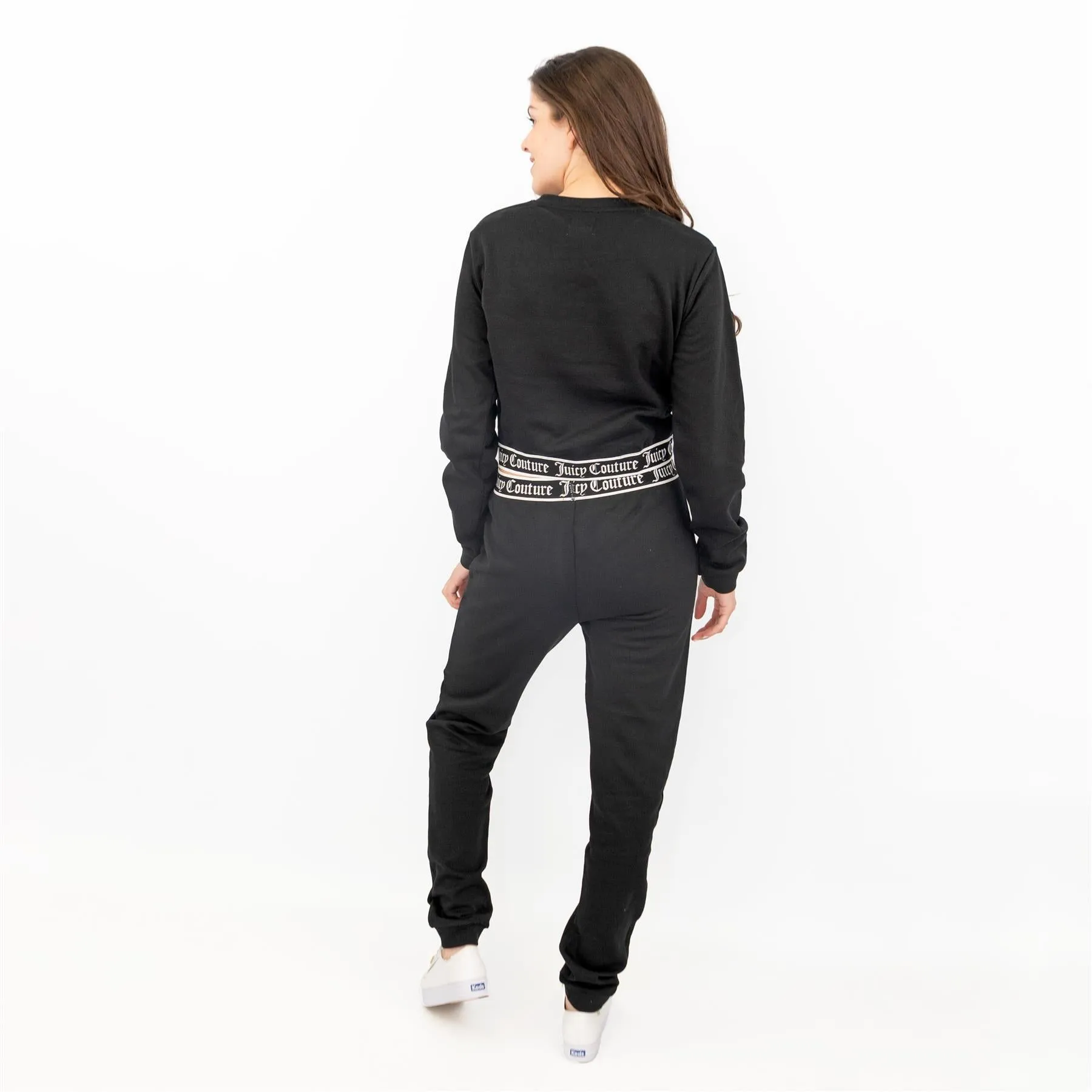 Juicy Couture Girls Black Long Sleeve Outfit Set Crop Top with Joggers Style Trousers