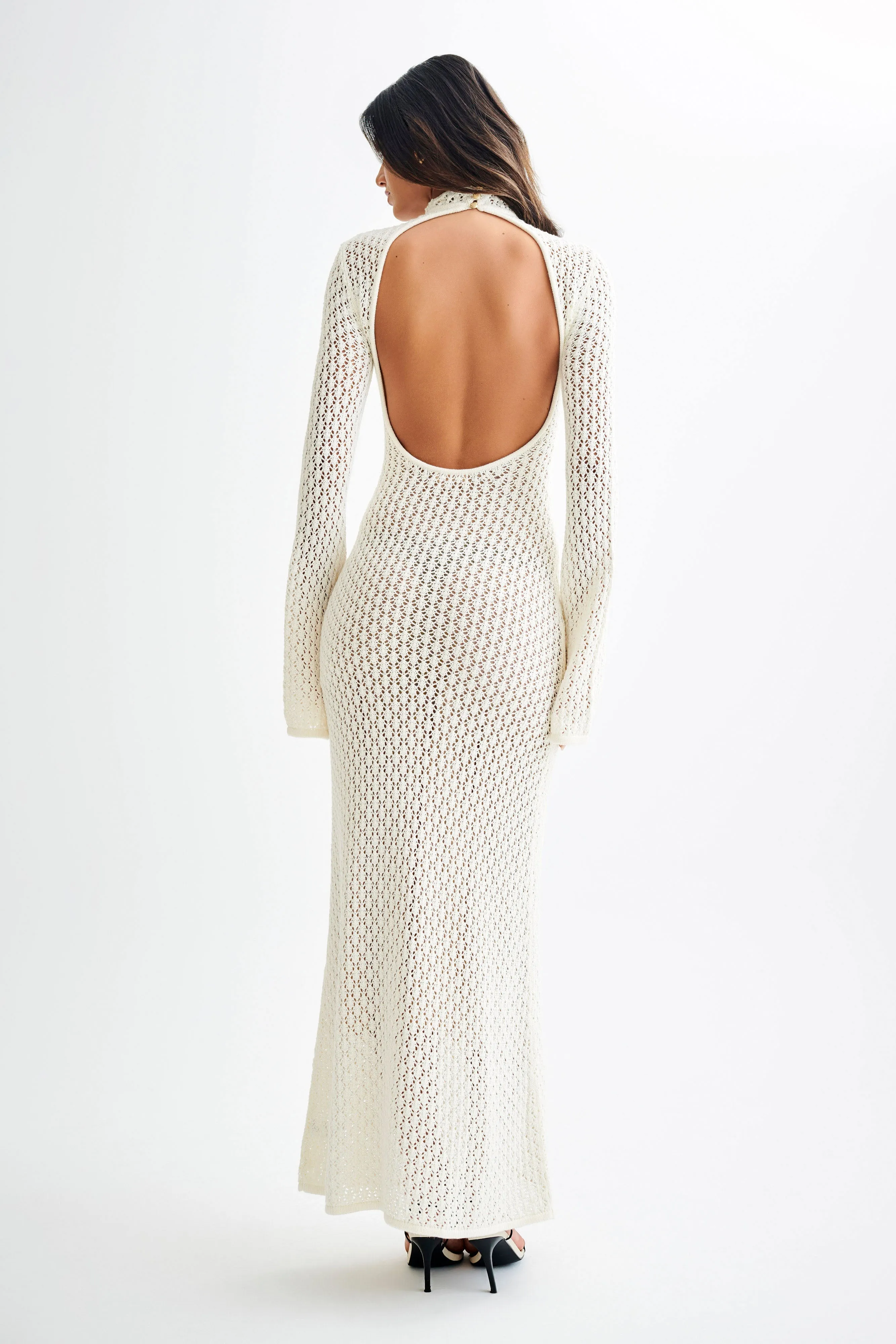 Julia Crochet Open Back Maxi Dress - White