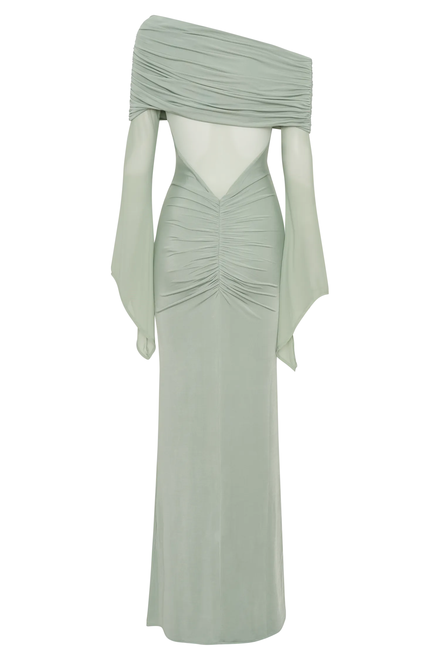 Kaitlin One Shoulder Slinky And Mesh Maxi Dress - Basil