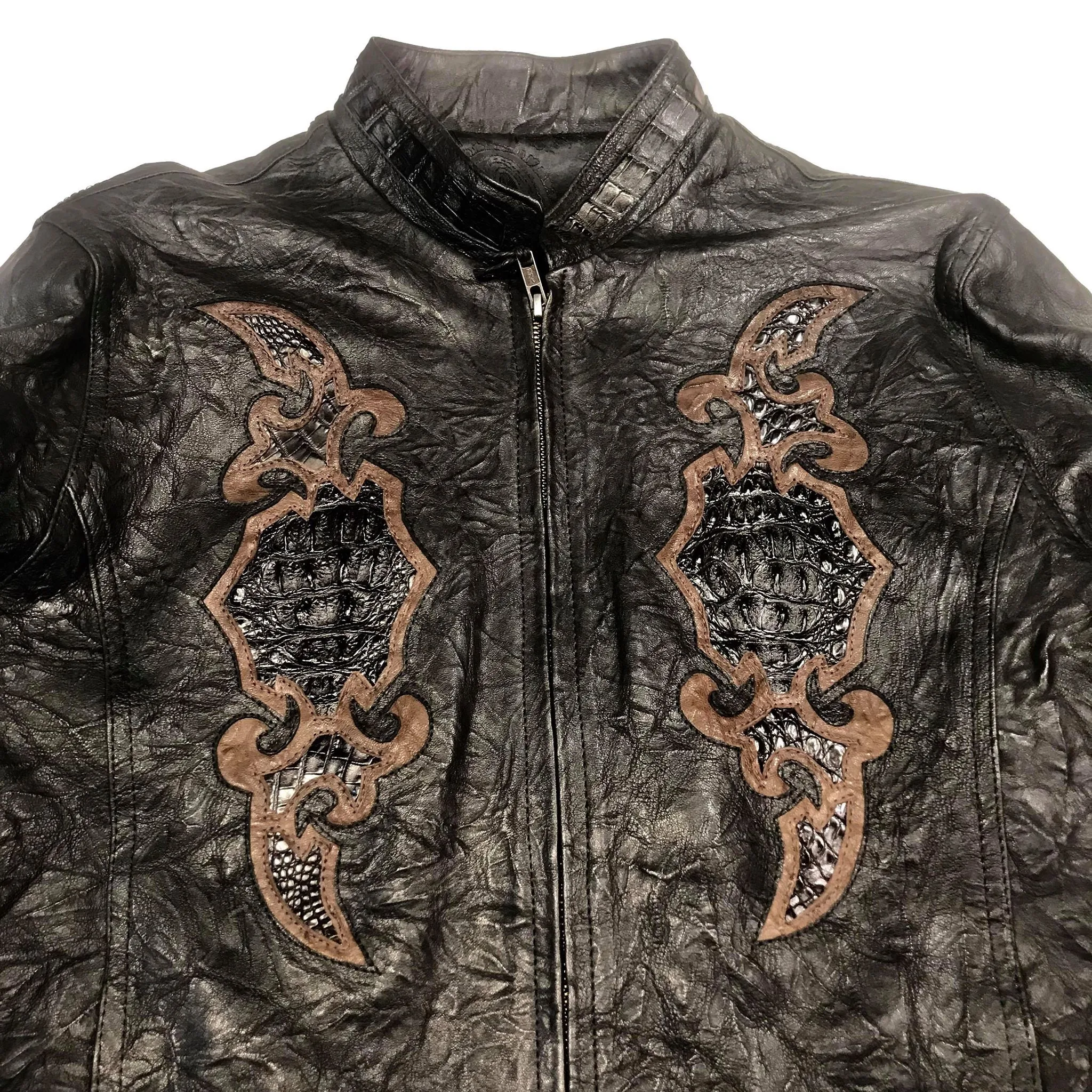 Kashani Black Horn-Back Alligator Stitched Bomber Jacket