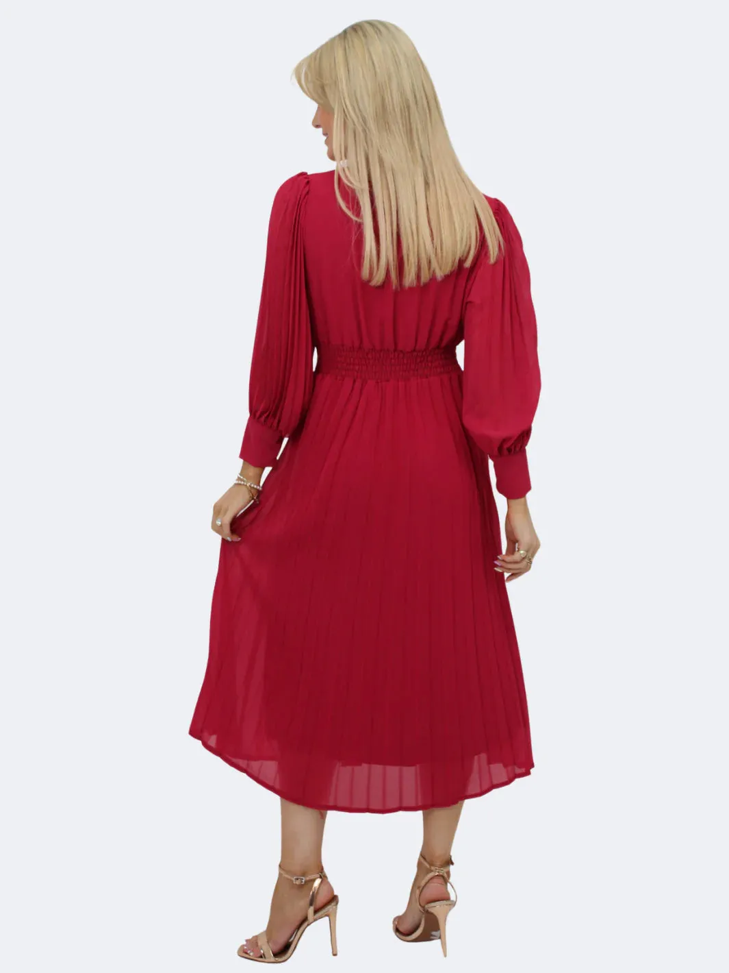 Kate And Pippa Hannah Chiffon pleated Midi dress in Berry