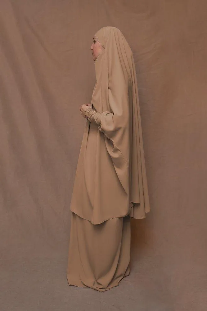 Khaki Moira prayer Umrah gown with niqab feature