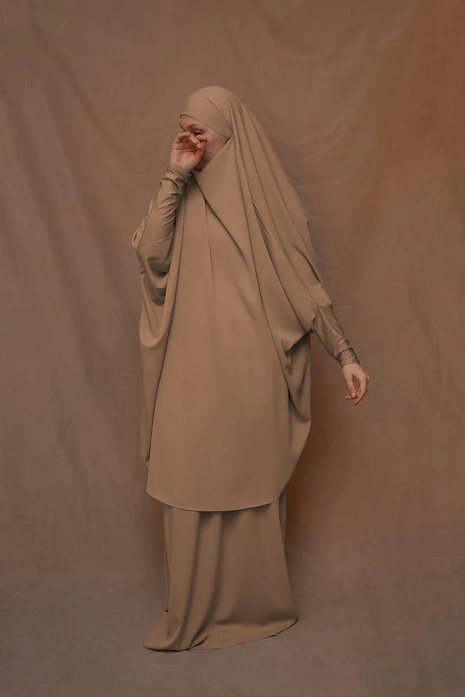 Khaki Moira prayer Umrah gown with niqab feature