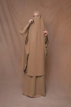 Khaki Moira prayer Umrah gown with niqab feature