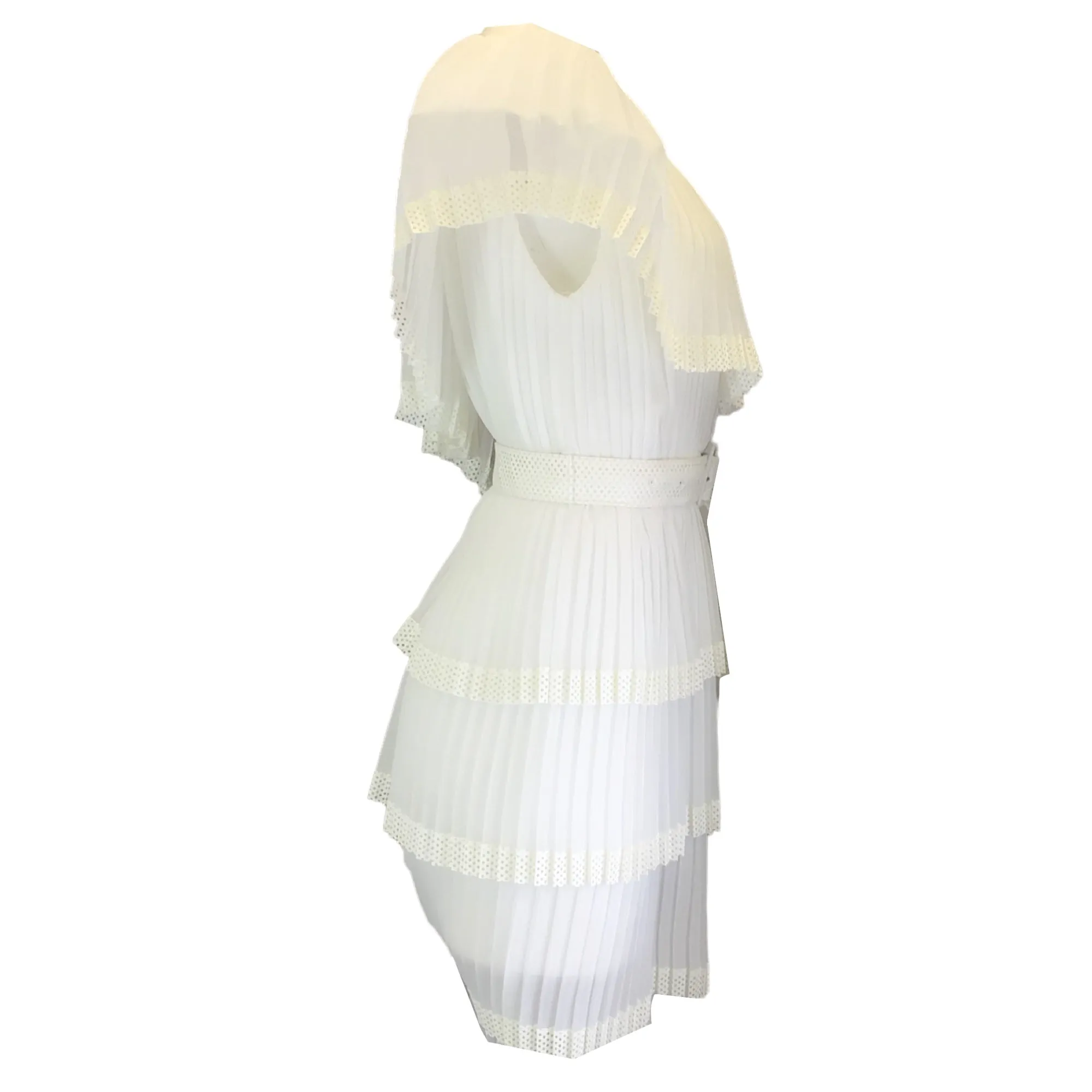 Koche White One-Shoulder Pleated Midi Dress