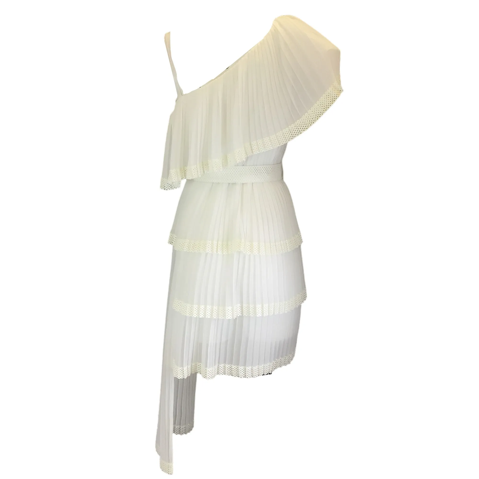 Koche White One-Shoulder Pleated Midi Dress