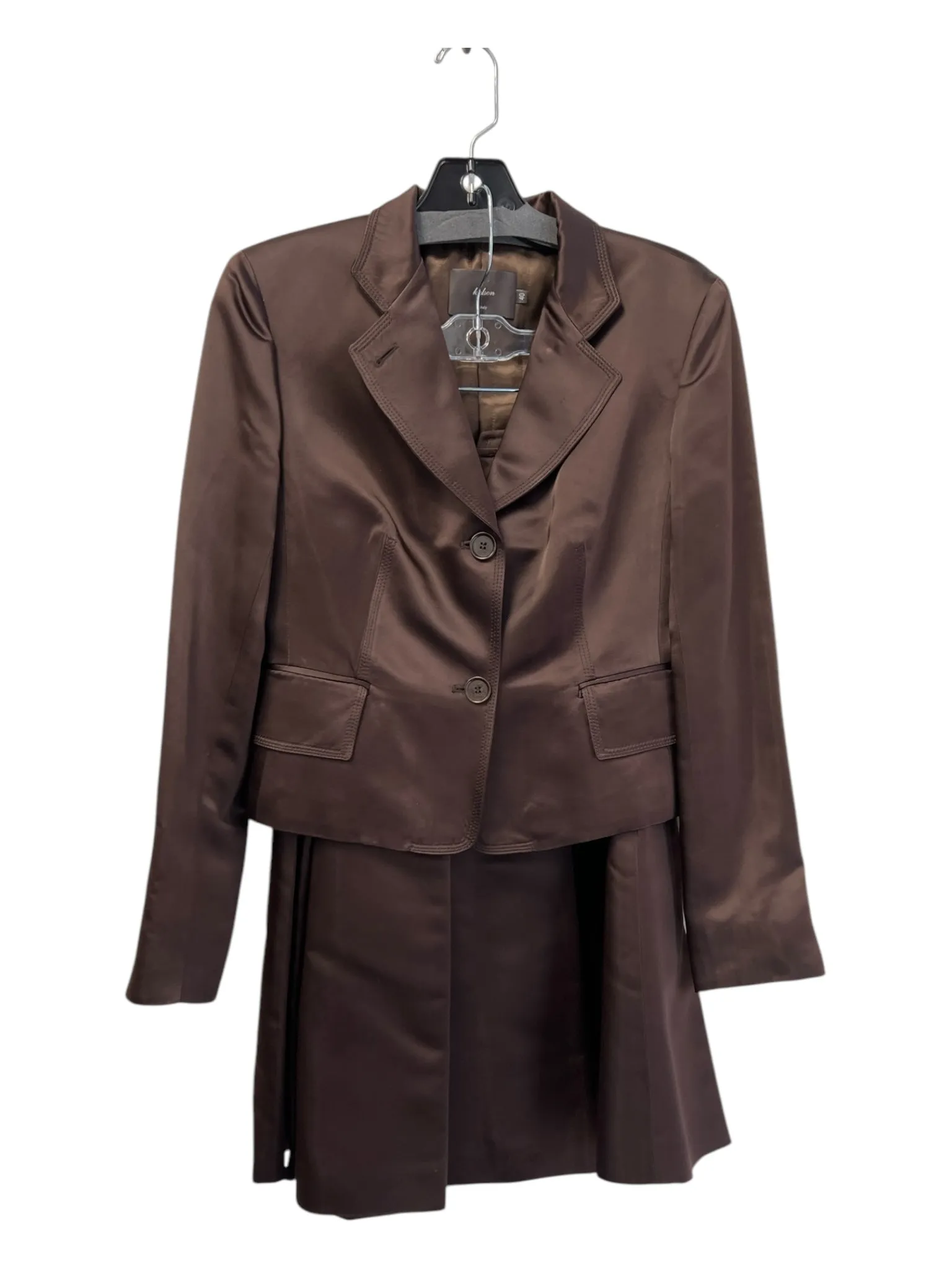 Kulson Size 40 Brown Acetate Satin 2 button blazer top Skirt Set