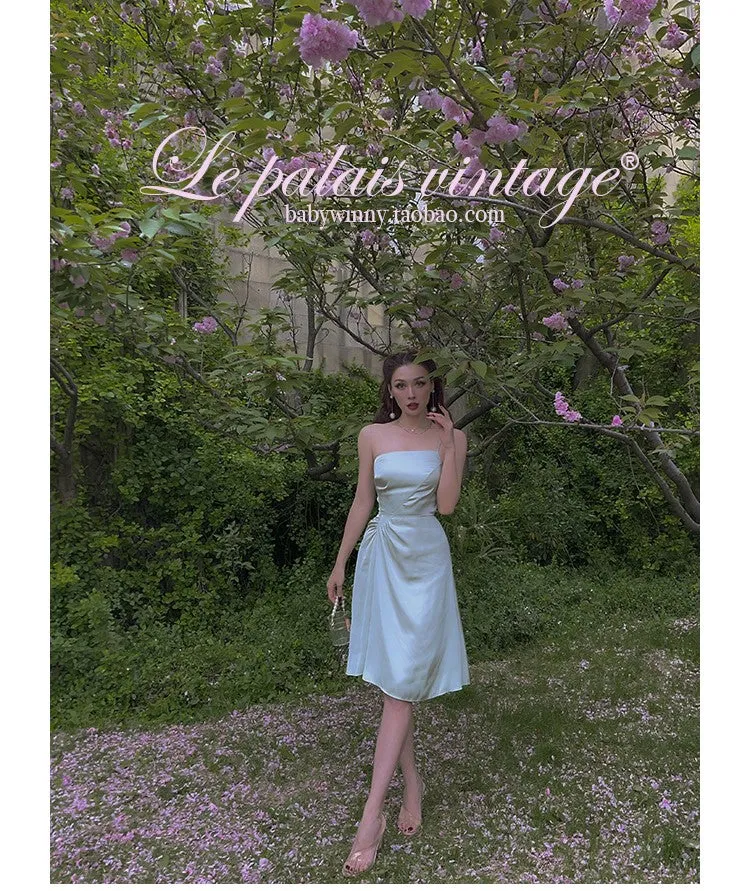 Le Palais Vintage Elegant Sleeveless Green Pleated Draped Cocktail Dress-Bianca