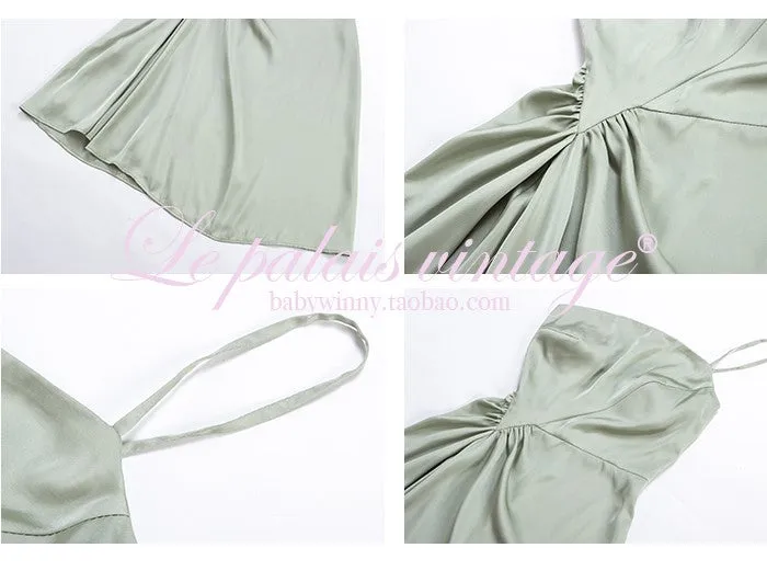 Le Palais Vintage Elegant Sleeveless Green Pleated Draped Cocktail Dress-Bianca