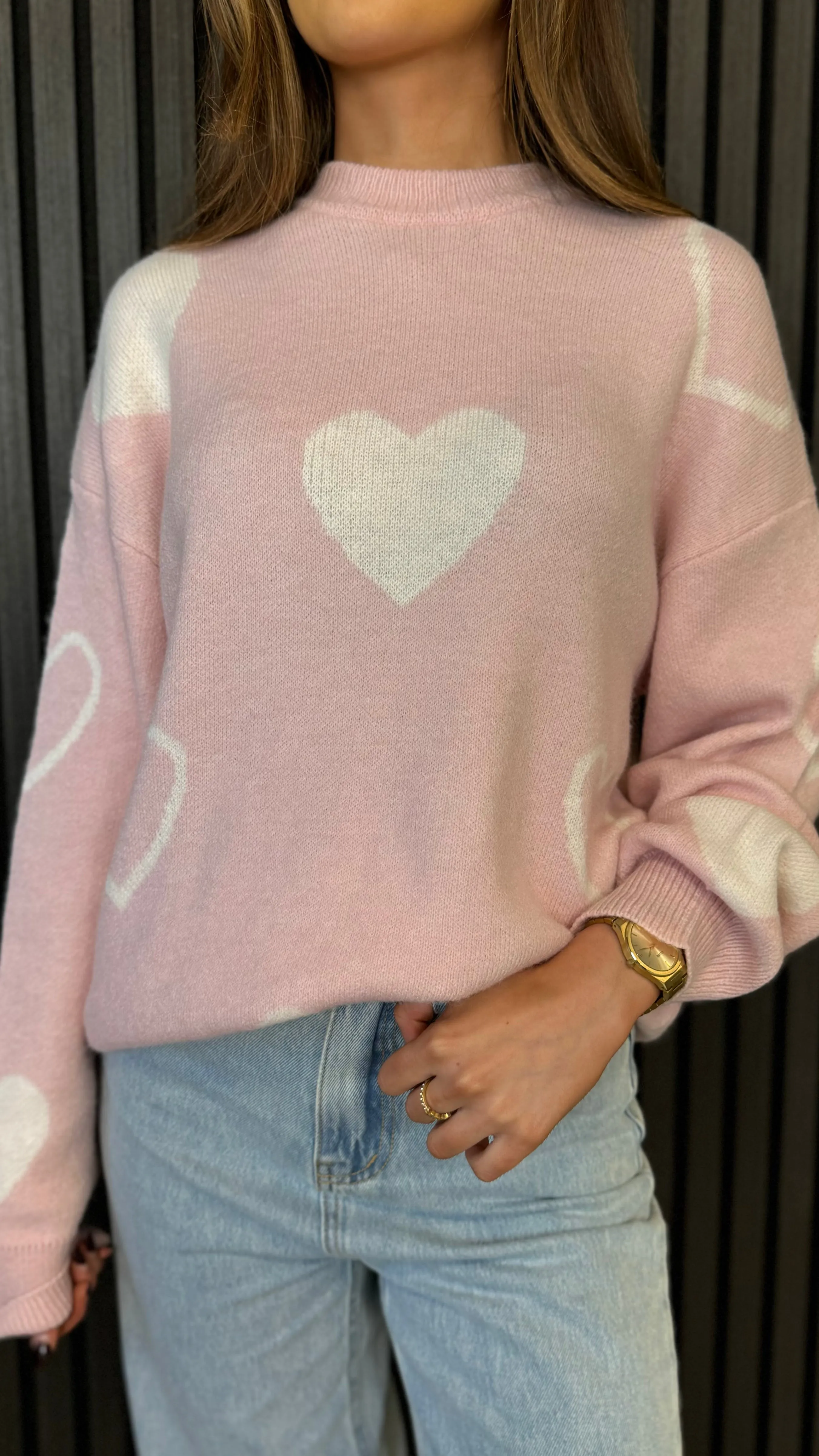 Leonie Pink Heart Printed Jumper