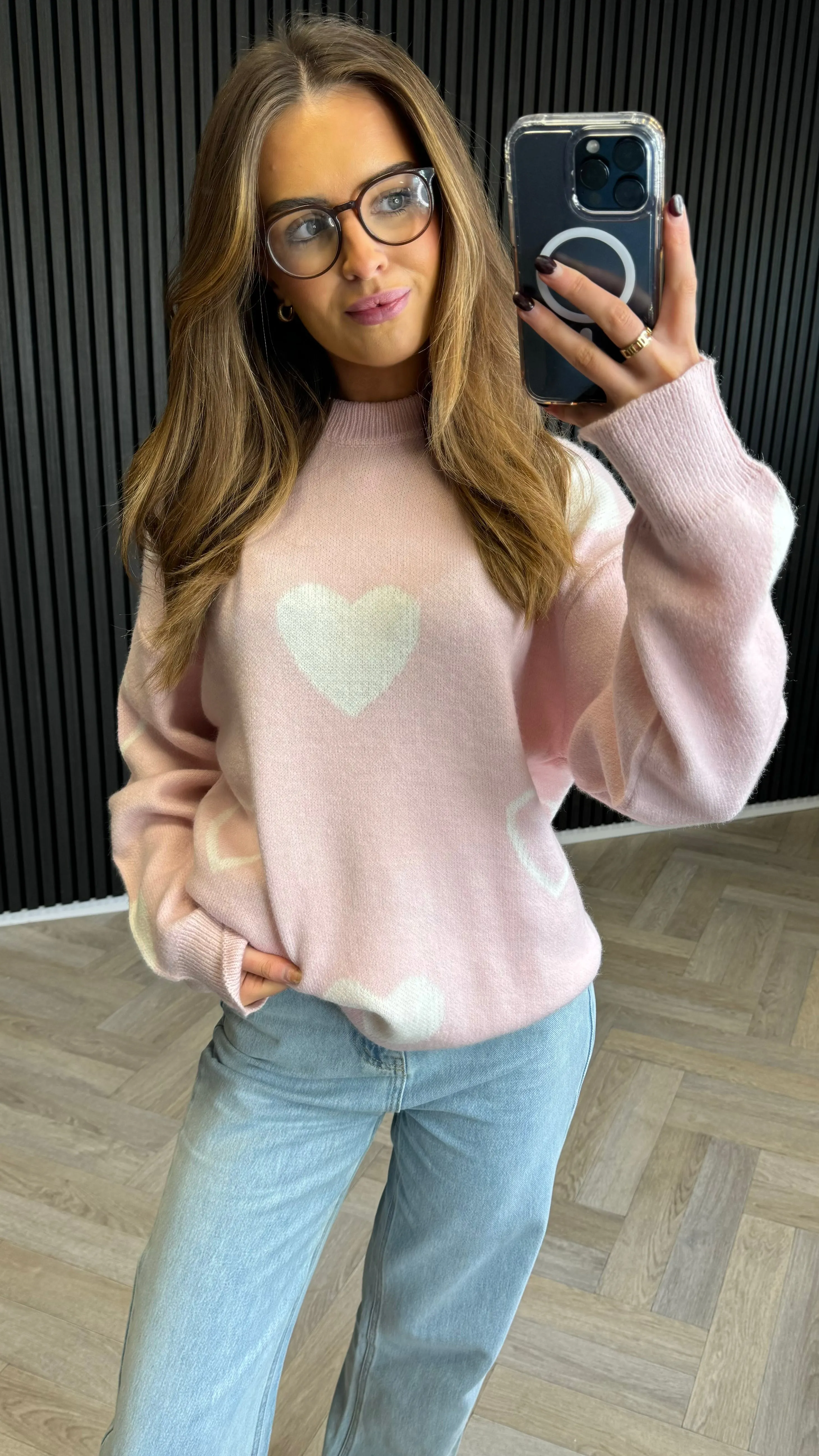 Leonie Pink Heart Printed Jumper