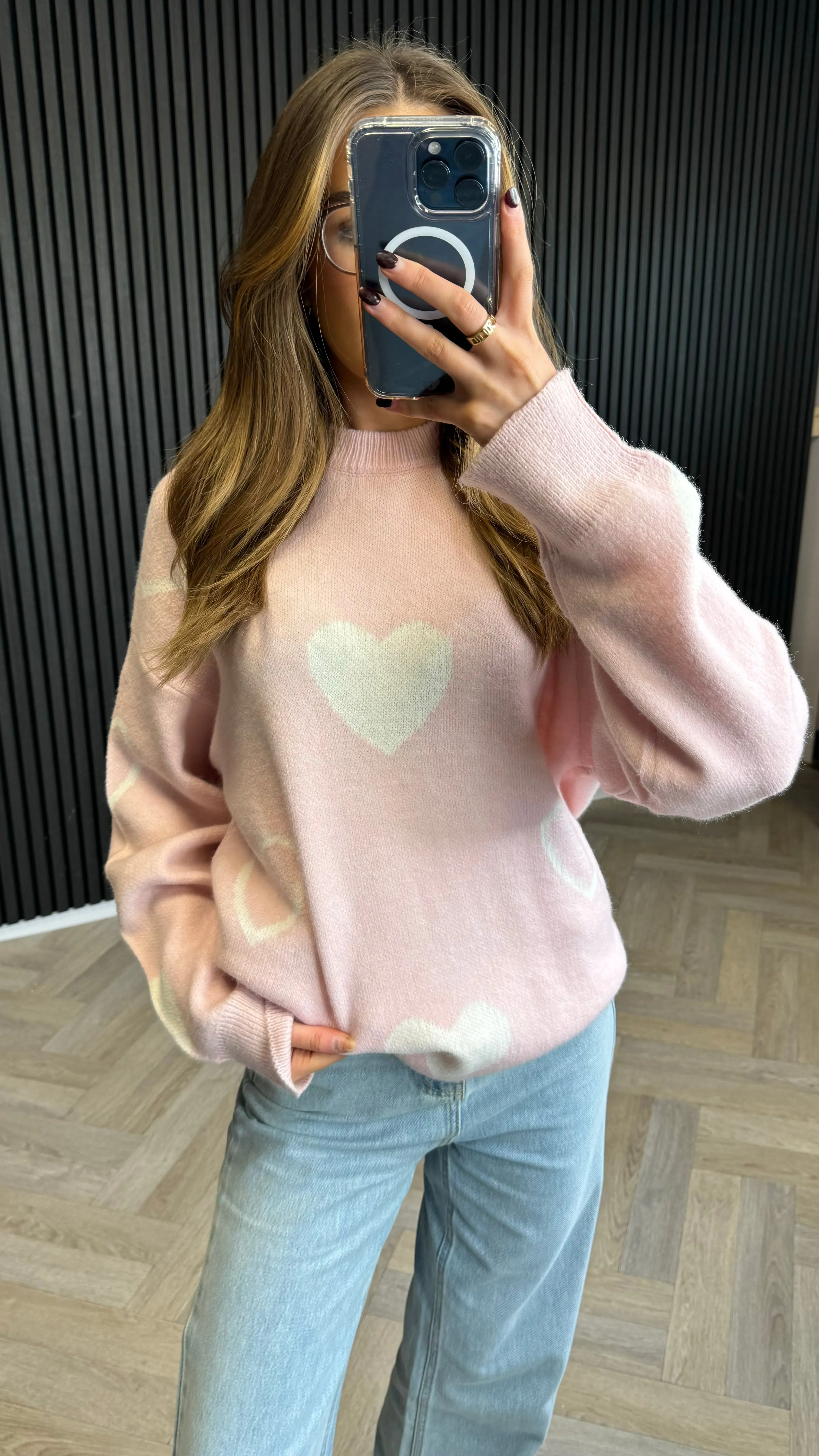 Leonie Pink Heart Printed Jumper