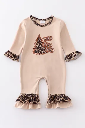 Leopard christmas tree ruffle girl romper