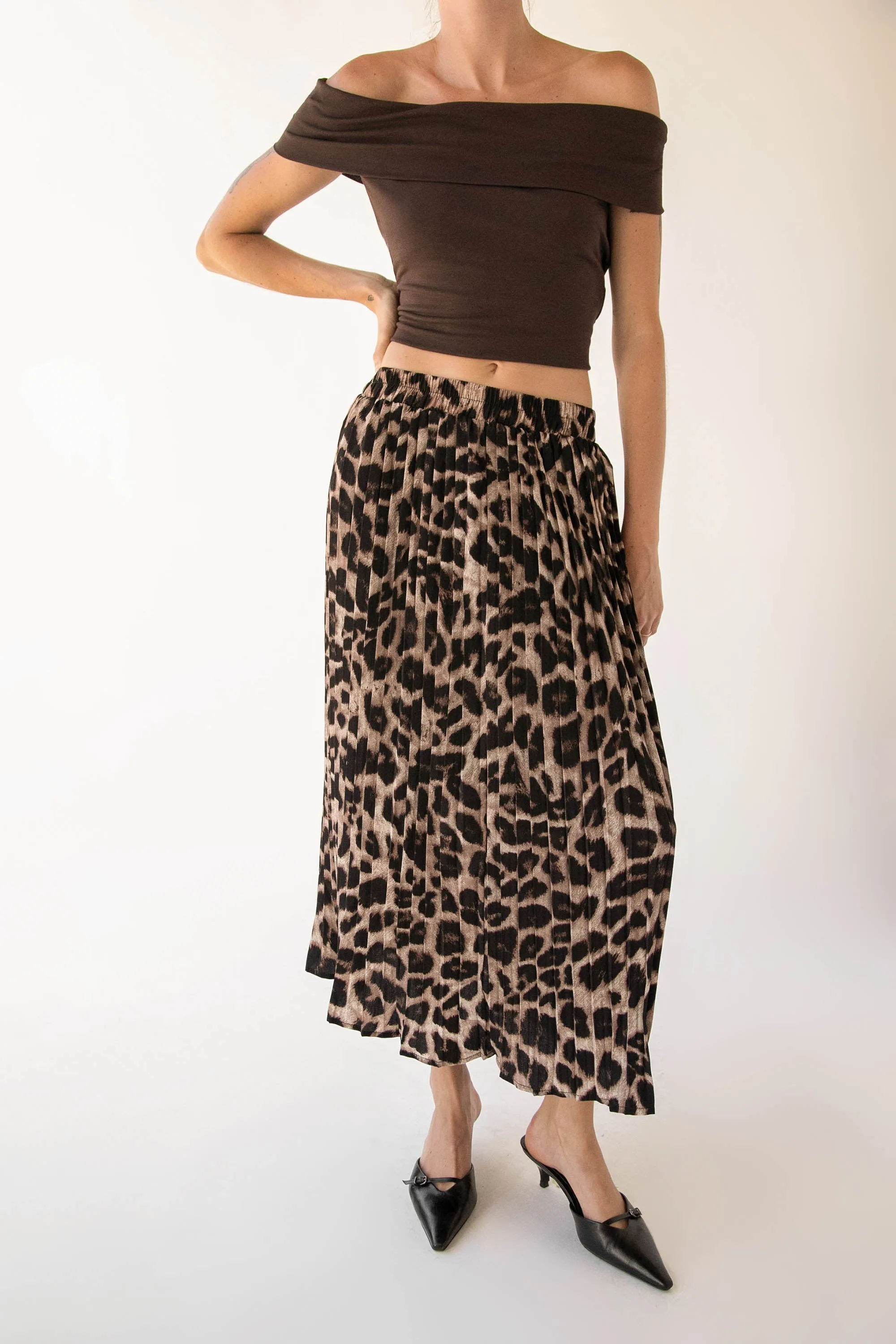 LEOPARD PLEATED MAXI SKIRT