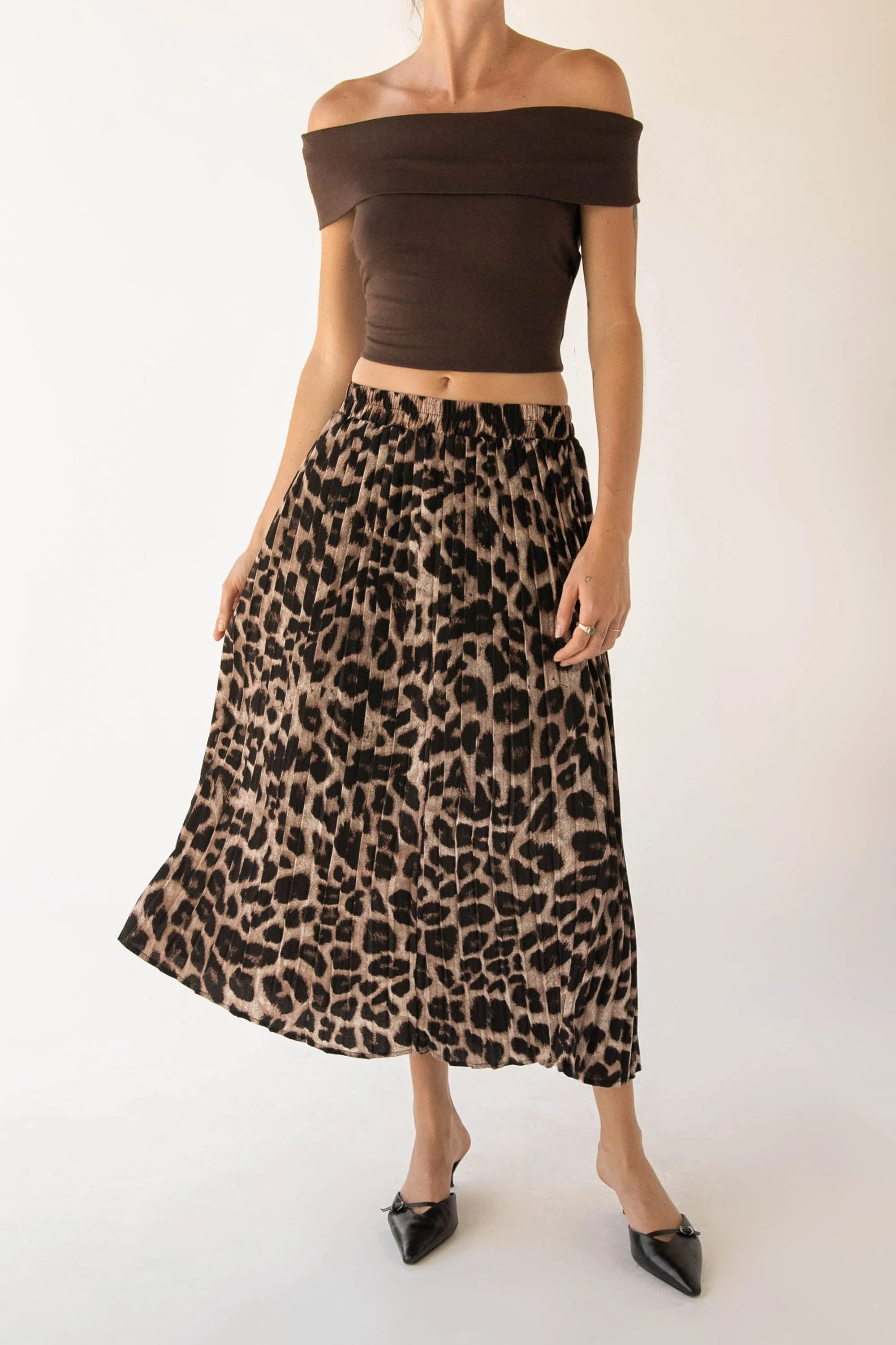 LEOPARD PLEATED MAXI SKIRT