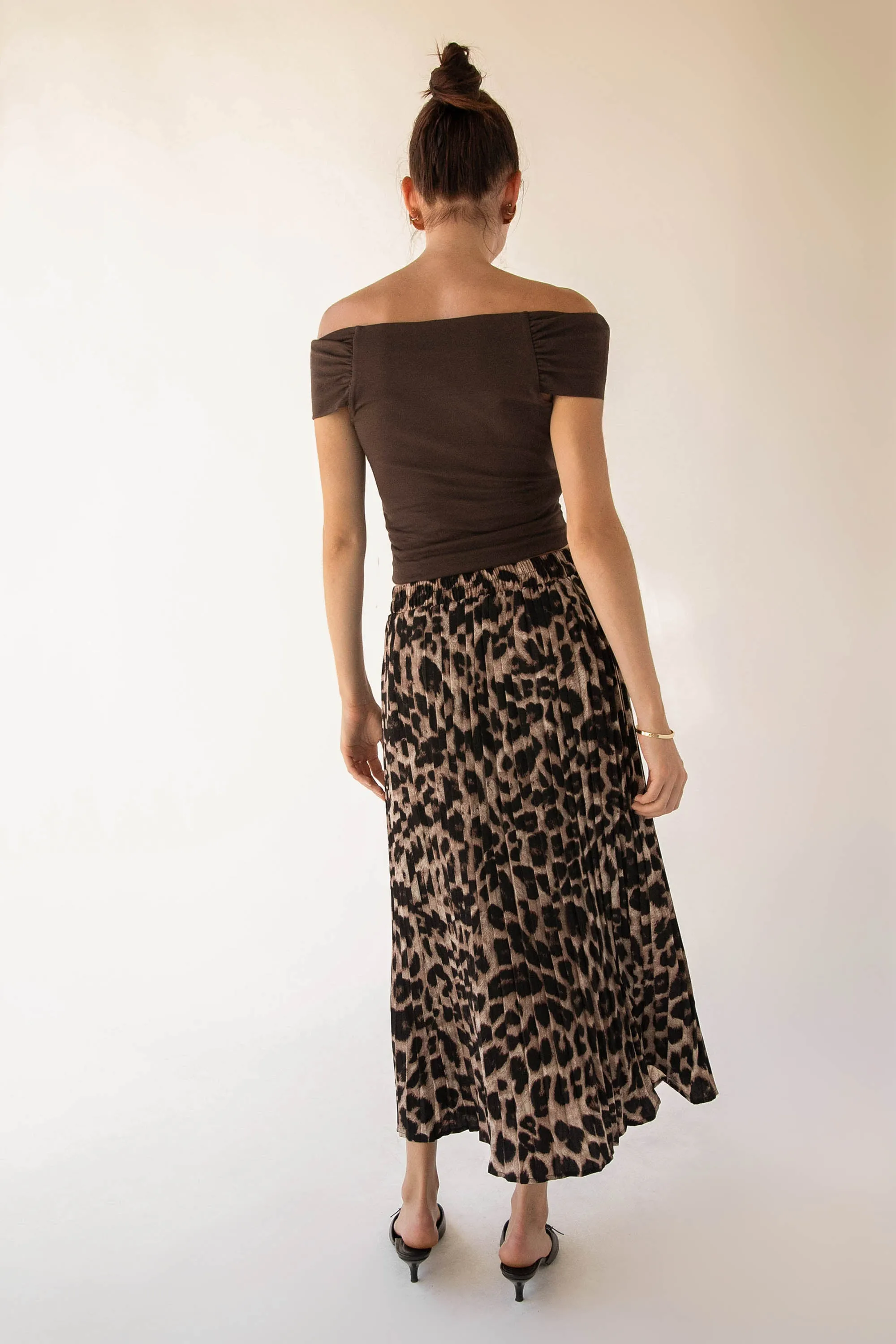 LEOPARD PLEATED MAXI SKIRT