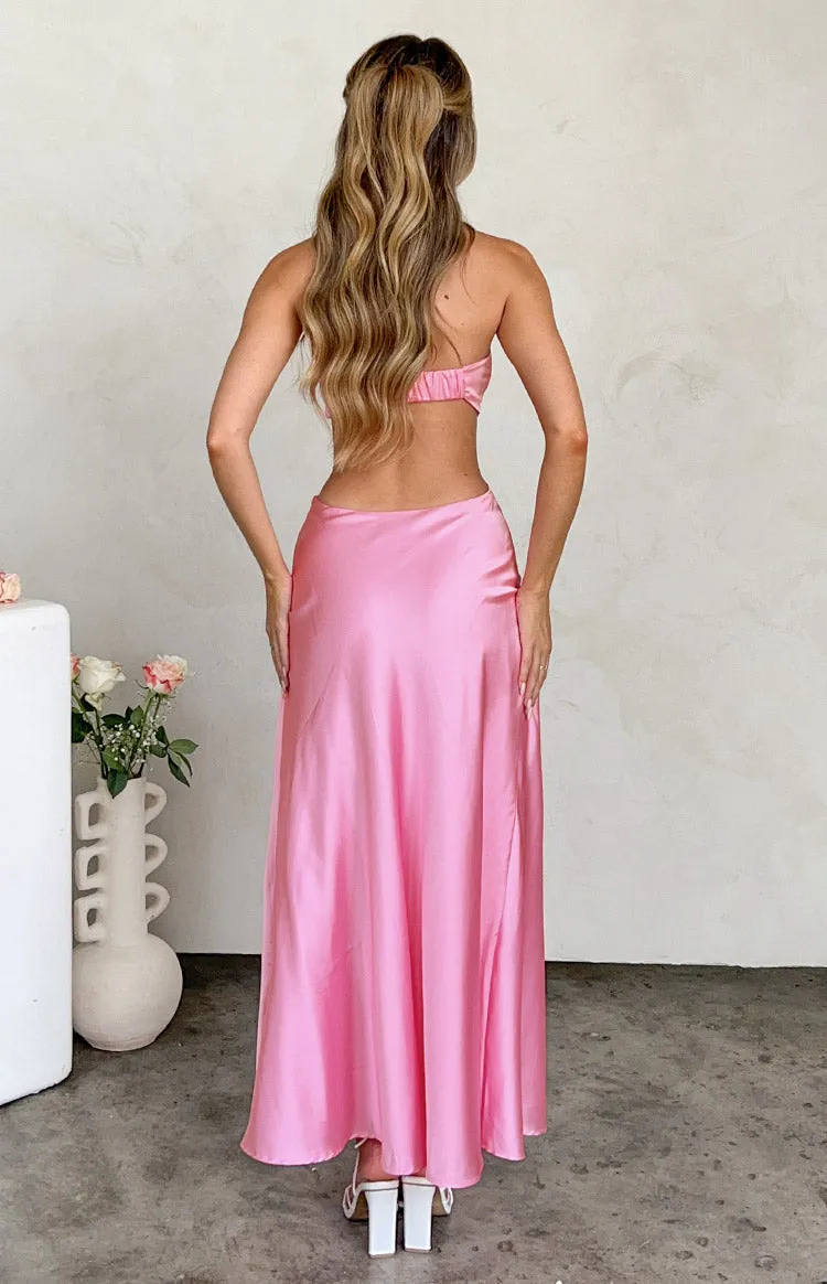 Lili Pink Satin Strapless Maxi Dress