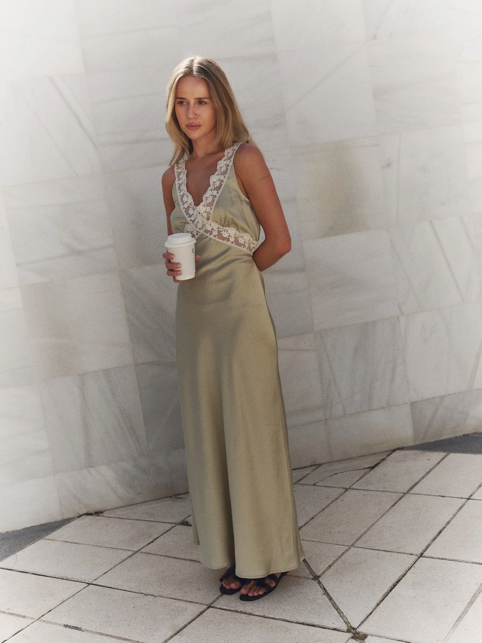 Lilou Satin Maxi Dress - Sage Green