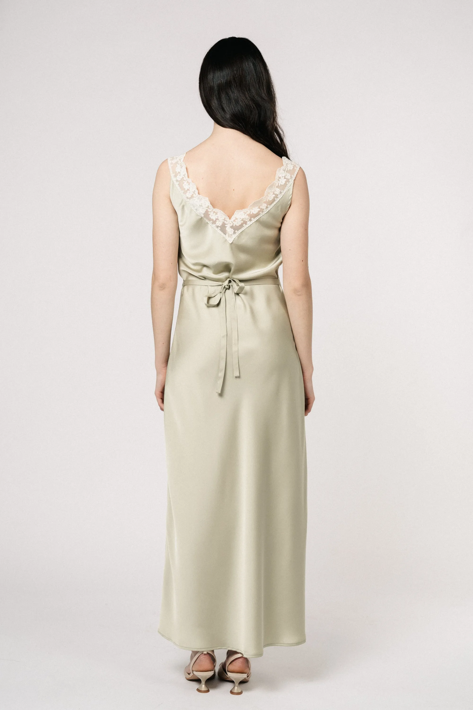 Lilou Satin Maxi Dress - Sage Green