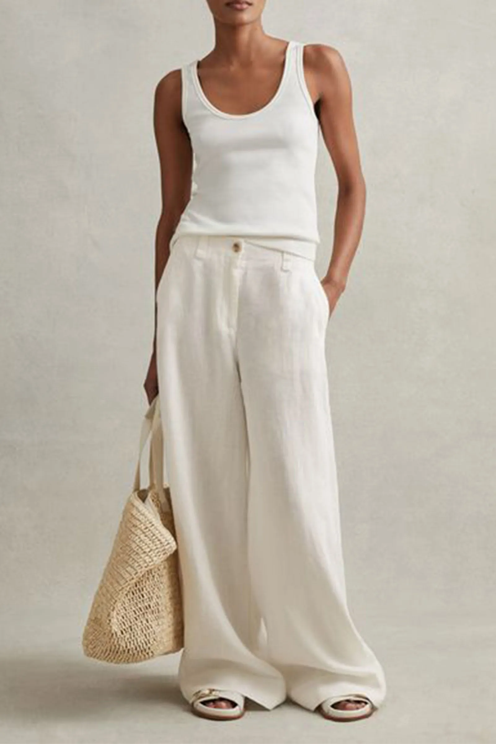 Linen Wide Leg Garment Dyed Trousers