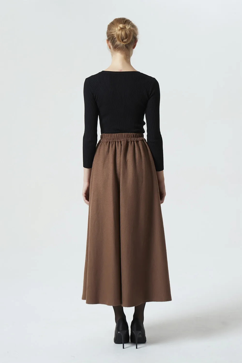 long maxi brown wool skirt, winter skirt for women 1987#