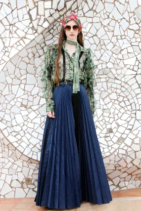 Long Printed Shirt, and A-line Pleated Skirt