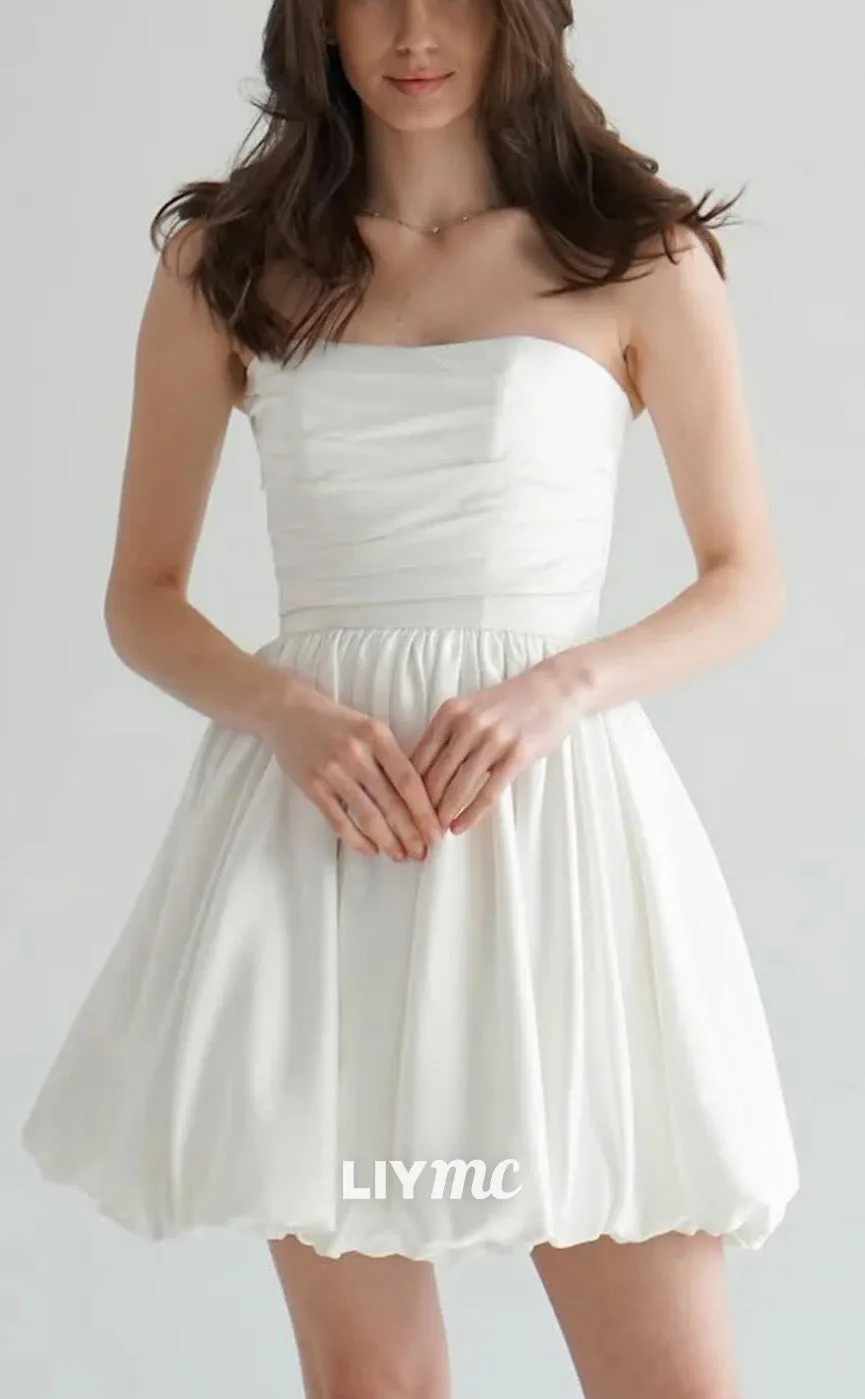 LW941 - Straight Across Sleeveless Pleated A-Line Short Beach Wedding Dress