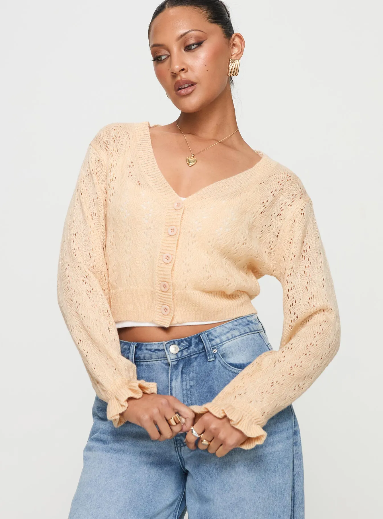 Lyric Cropped Cardigan Beige