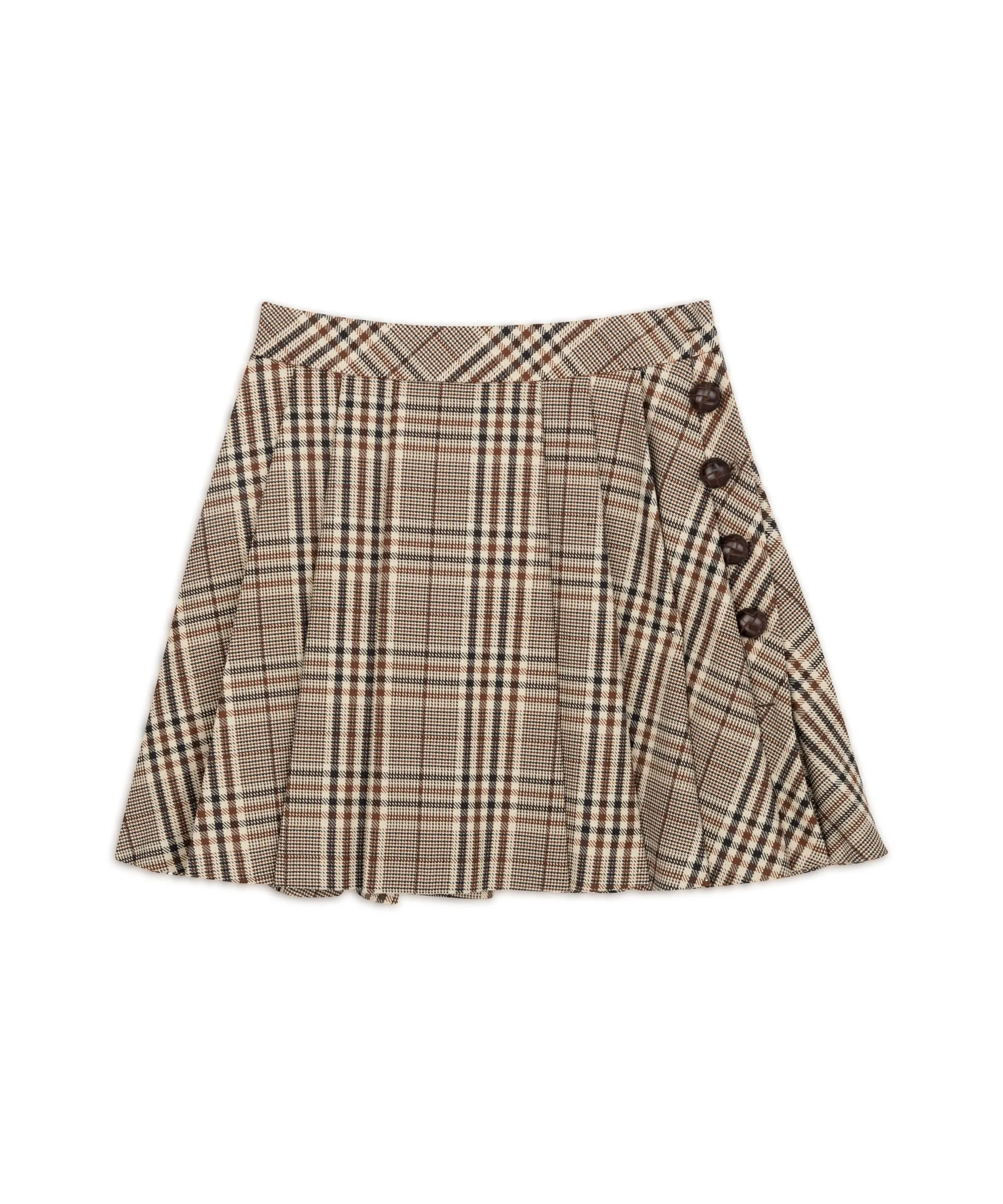 Machka Plaid Pattern Wool Blend Skirt Brown