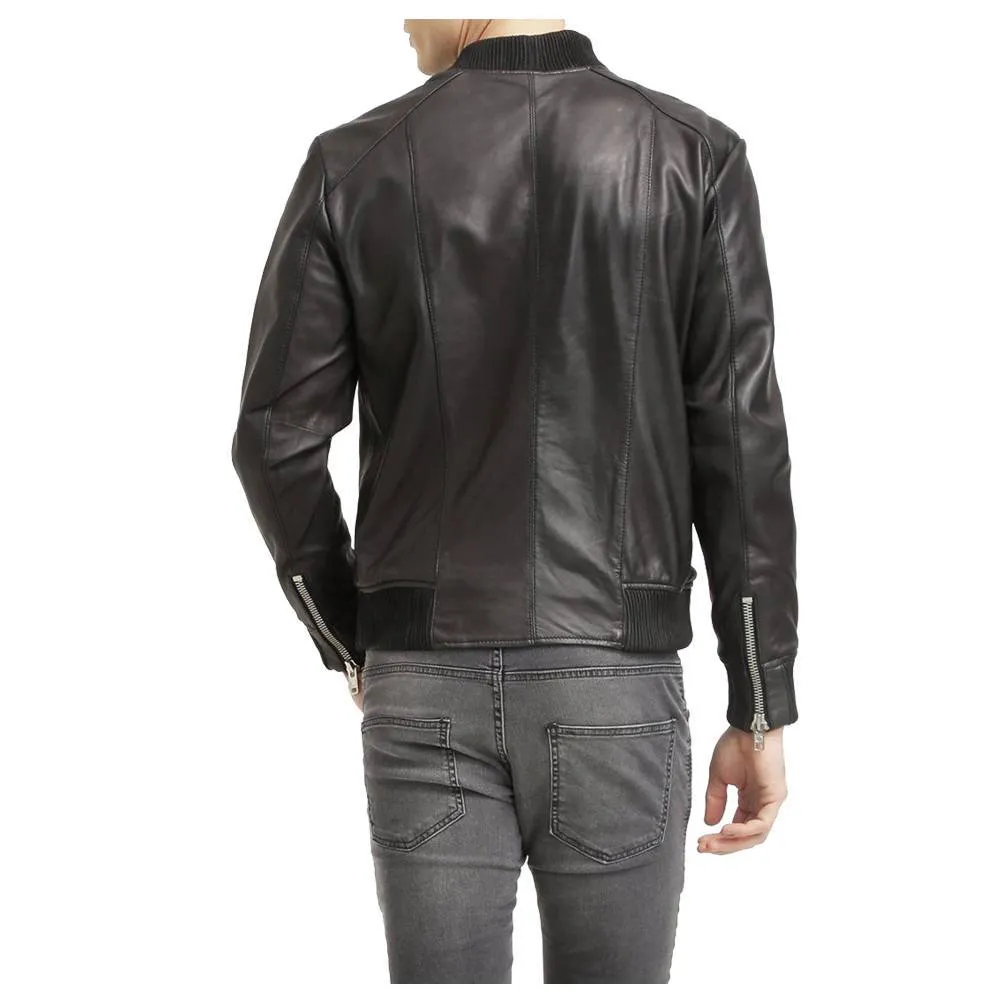 Men Black Bomber Leather Jacket