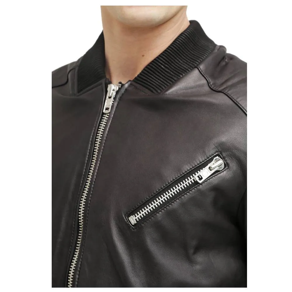 Men Black Bomber Leather Jacket