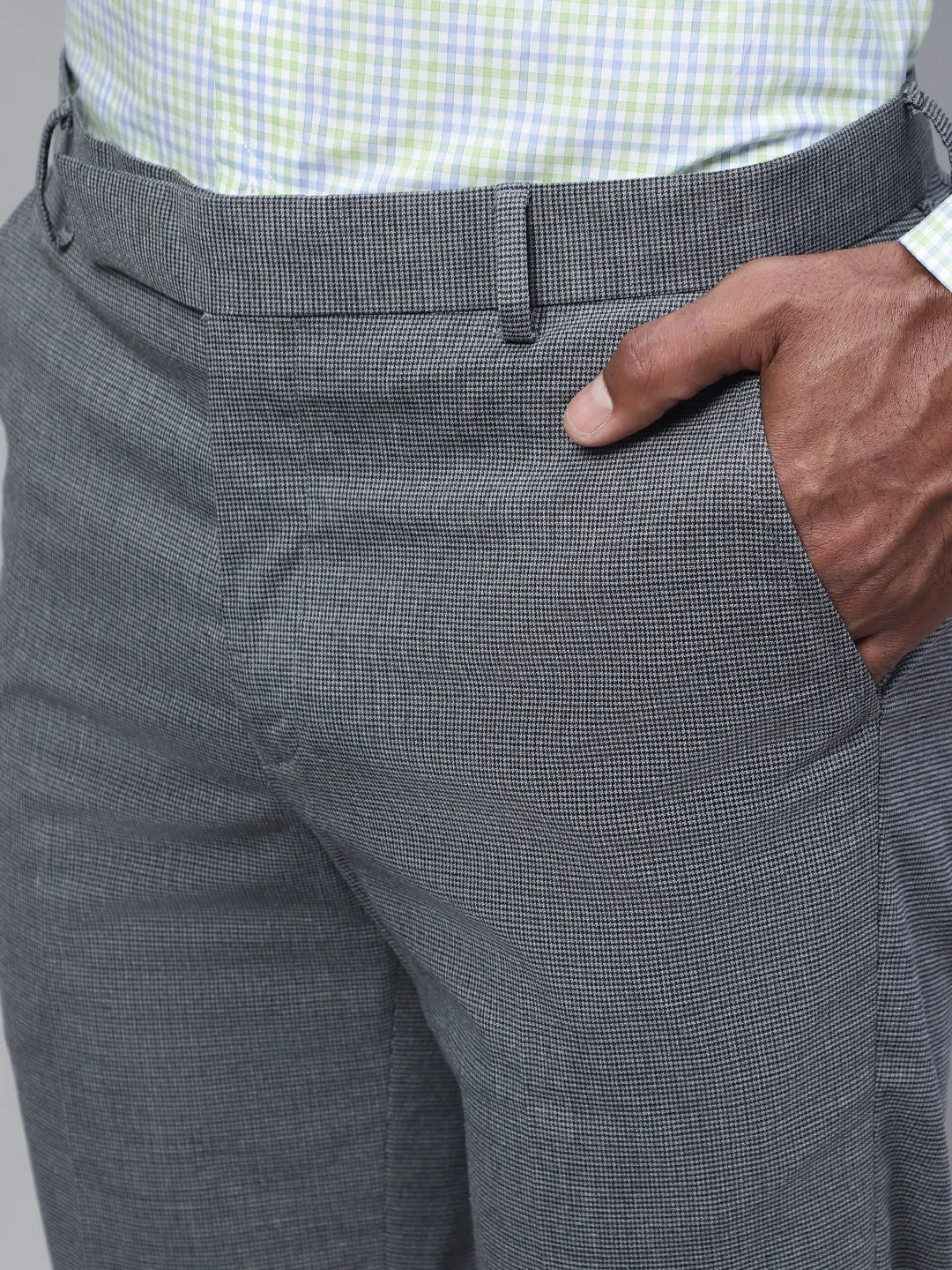 Men's Smart fit Flat front Grey Houndstooth Trousers