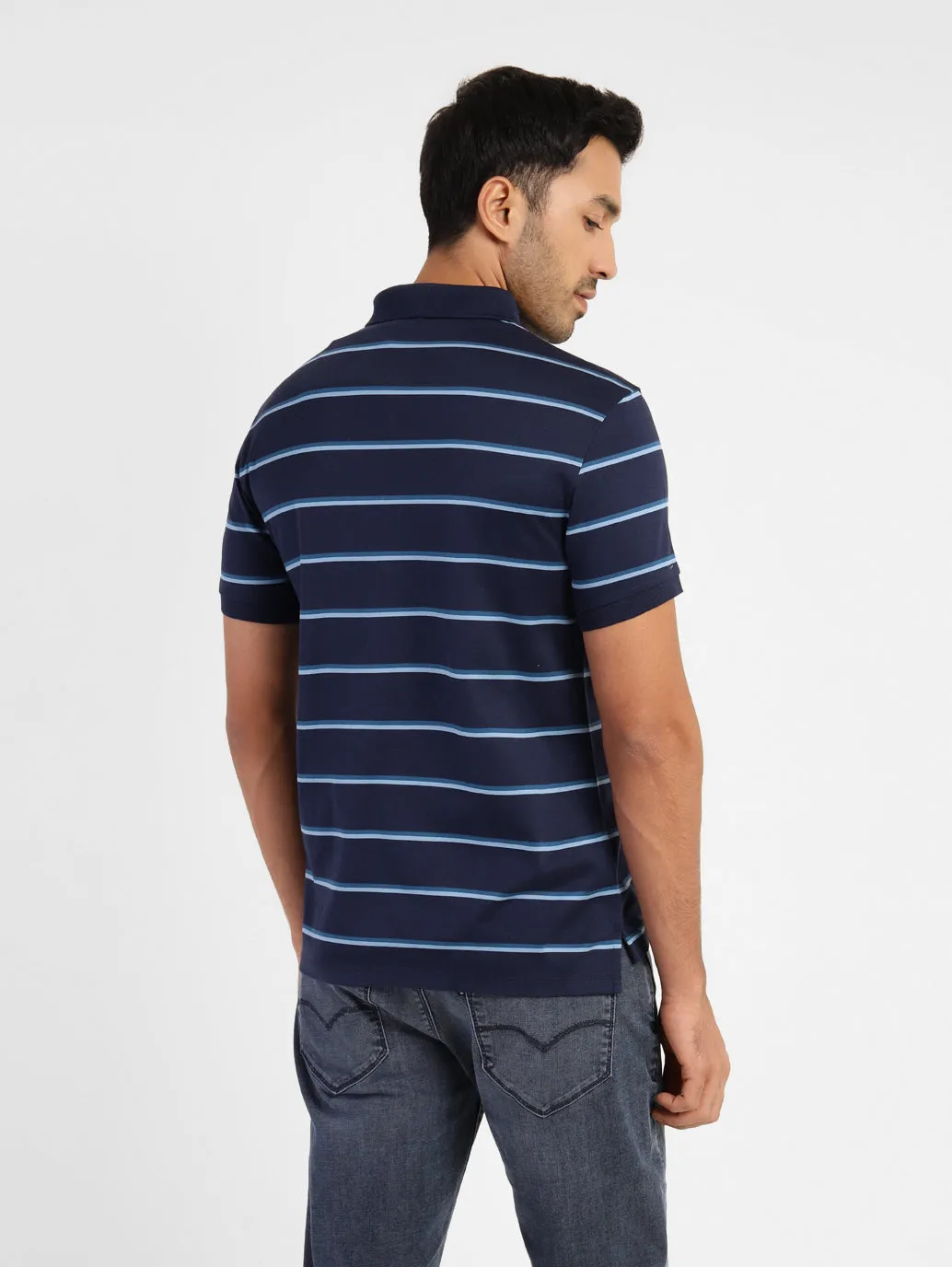 Men's Striped Polo T-shirt Blue