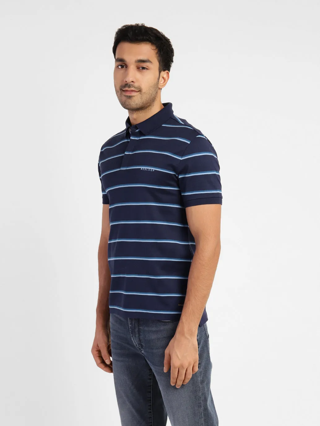 Men's Striped Polo T-shirt Blue