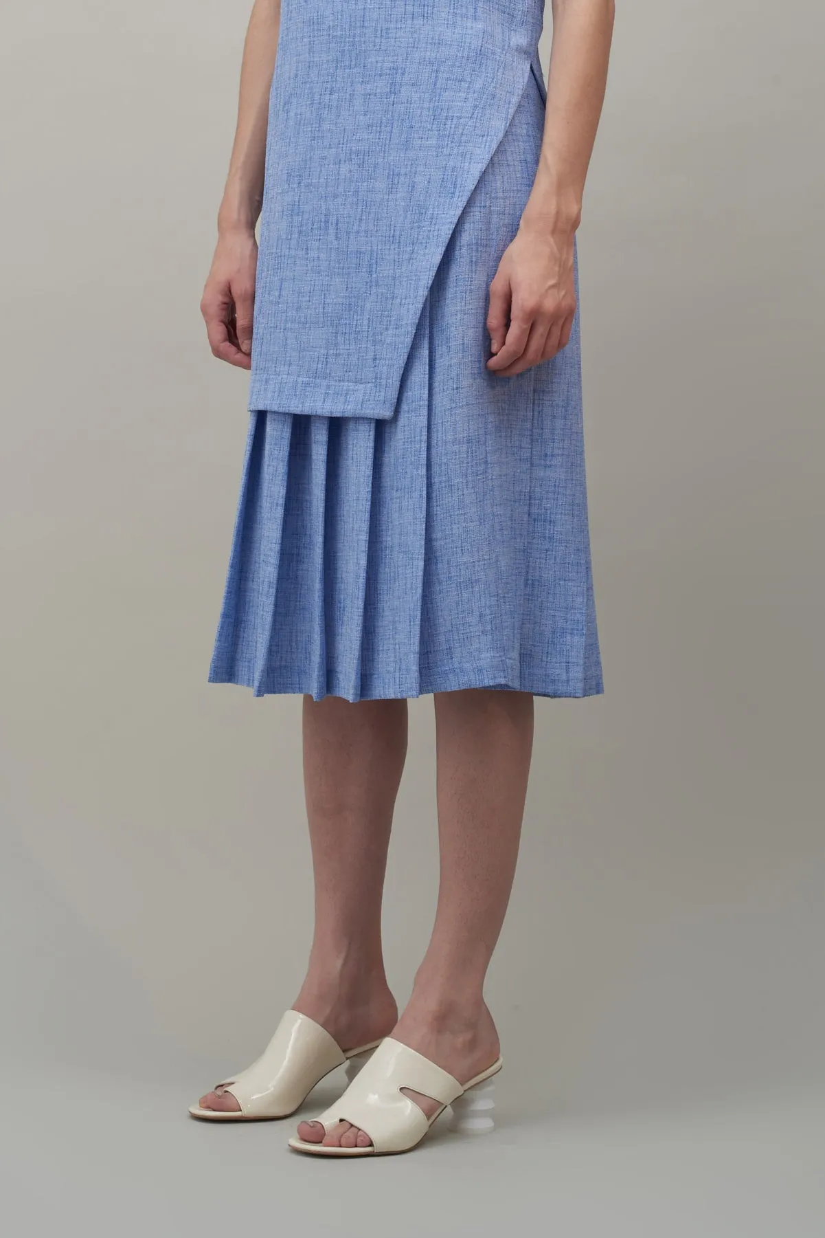 MIDI PLEATED SKIRT - White / Cobalt Melange