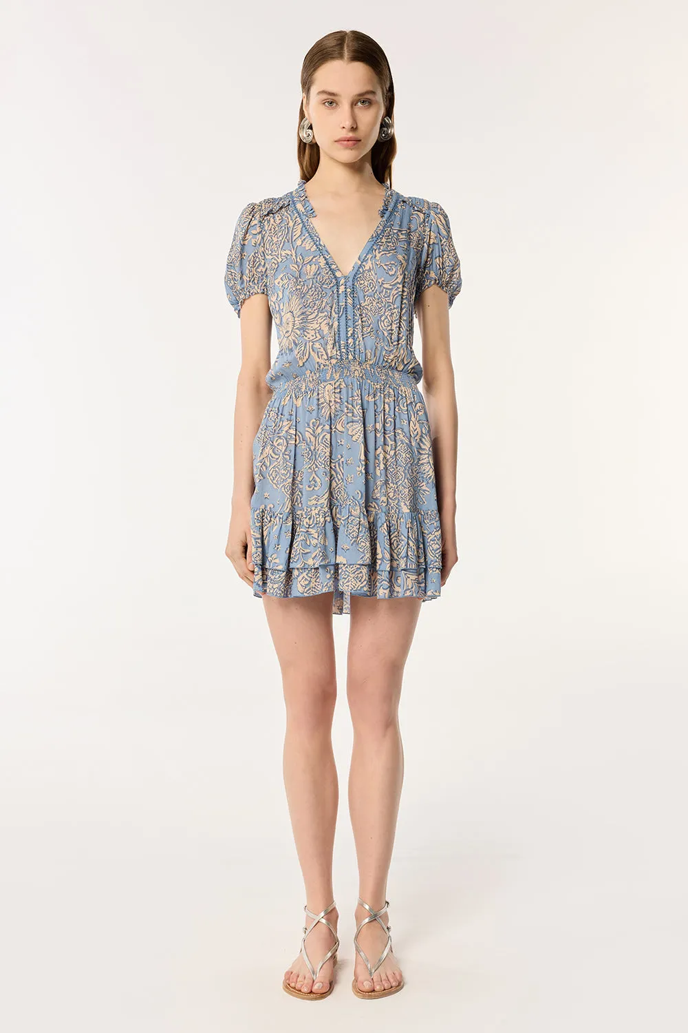 Mini Dress Bibi - Blue Oriental Foulard