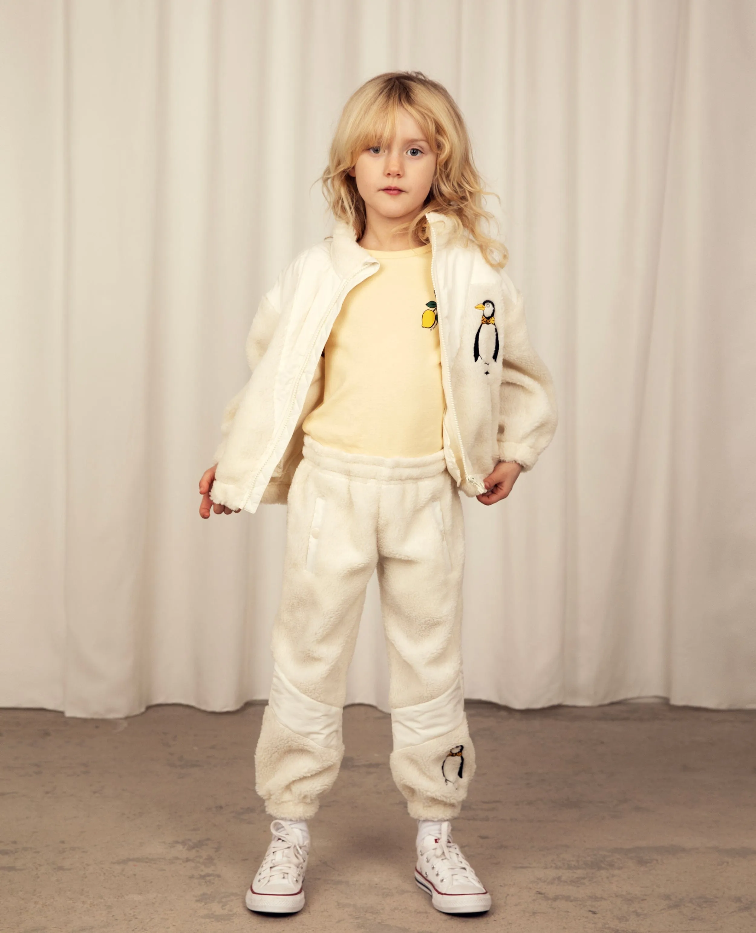 Mini Rodini Kids Penguin Pile Stripe Trousers in White