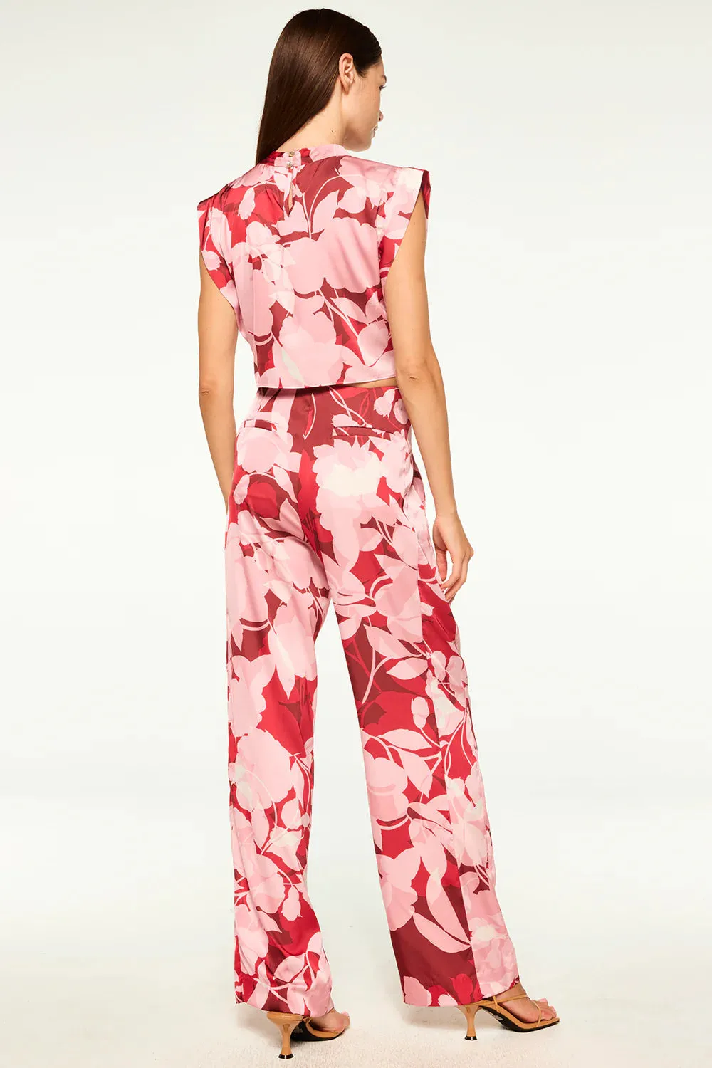 MISA Rita Satin Printed Pants - Flora Rosada Satin