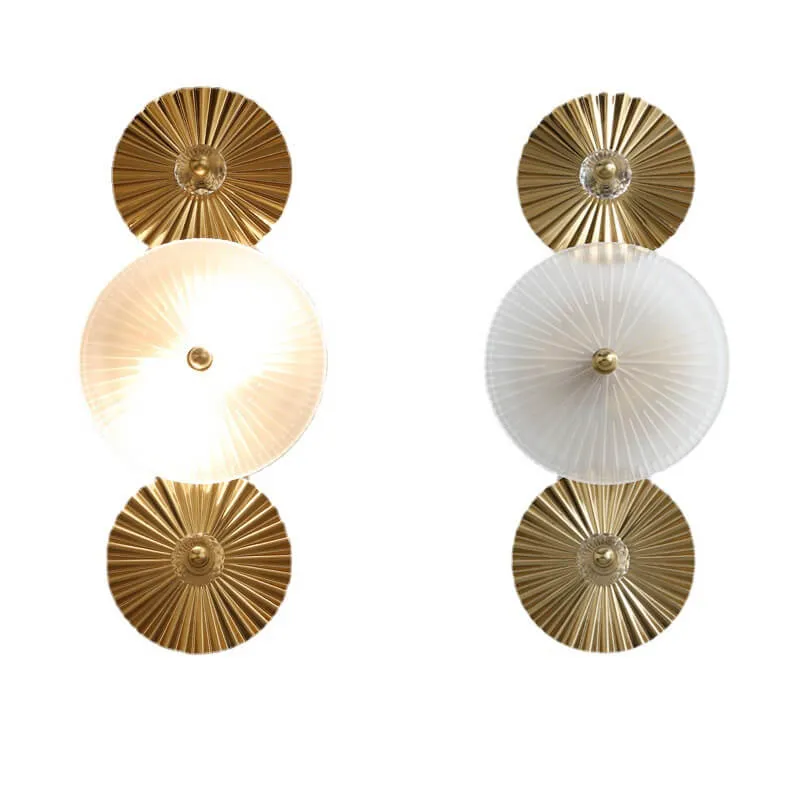 Modern Luxury Pleated Hardware Disc Glass Shade 2-Light Wall Sconce Lamp For Bedroom