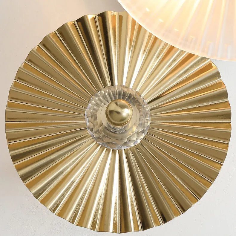 Modern Luxury Pleated Hardware Disc Glass Shade 2-Light Wall Sconce Lamp For Bedroom