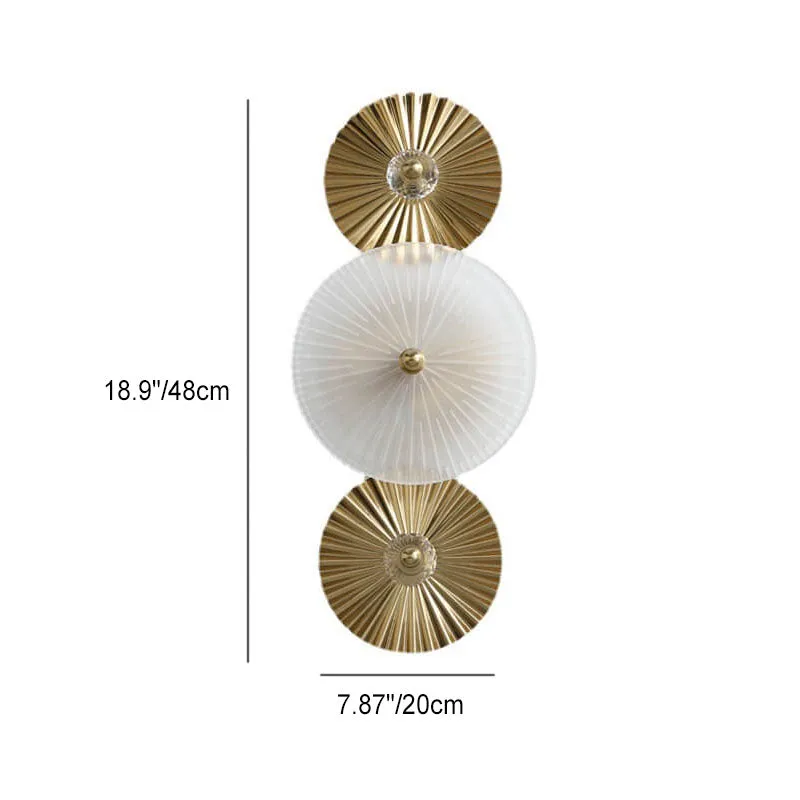 Modern Luxury Pleated Hardware Disc Glass Shade 2-Light Wall Sconce Lamp For Bedroom