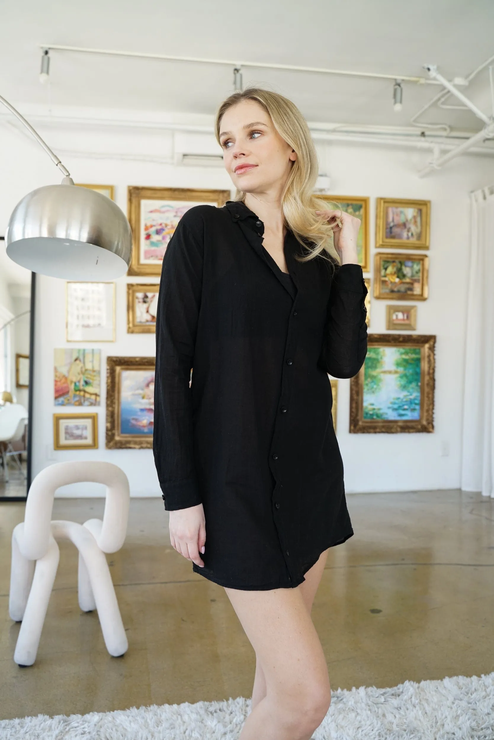 Naomi Linen Tunic Blouse - Black