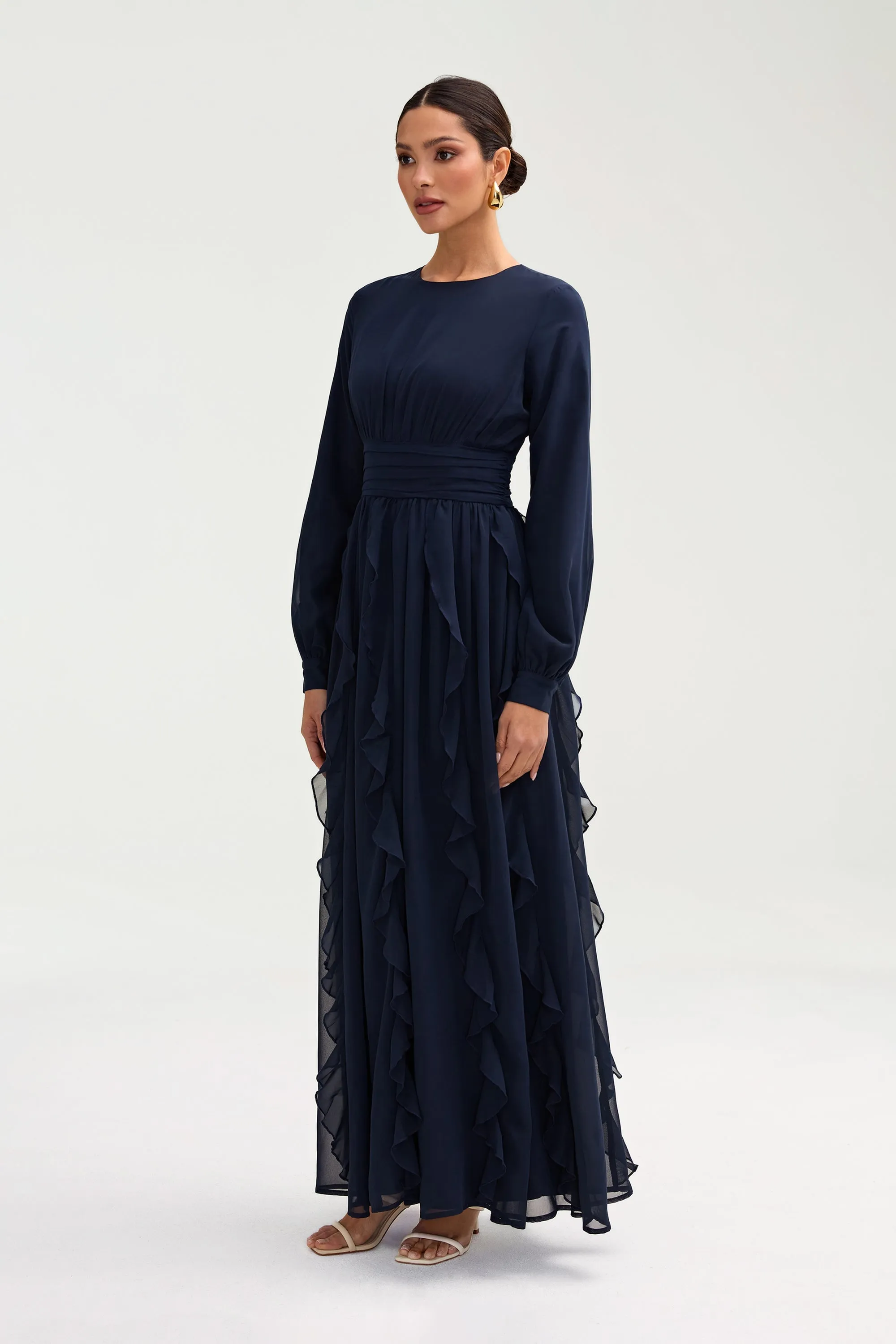 Nesreen Waterfall Chiffon Maxi Dress - Night Sky