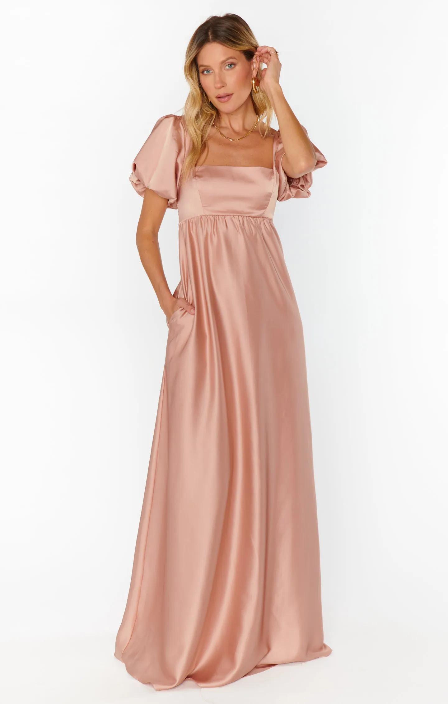 Nora Maxi Dress ~ Rose Gold Luxe Satin