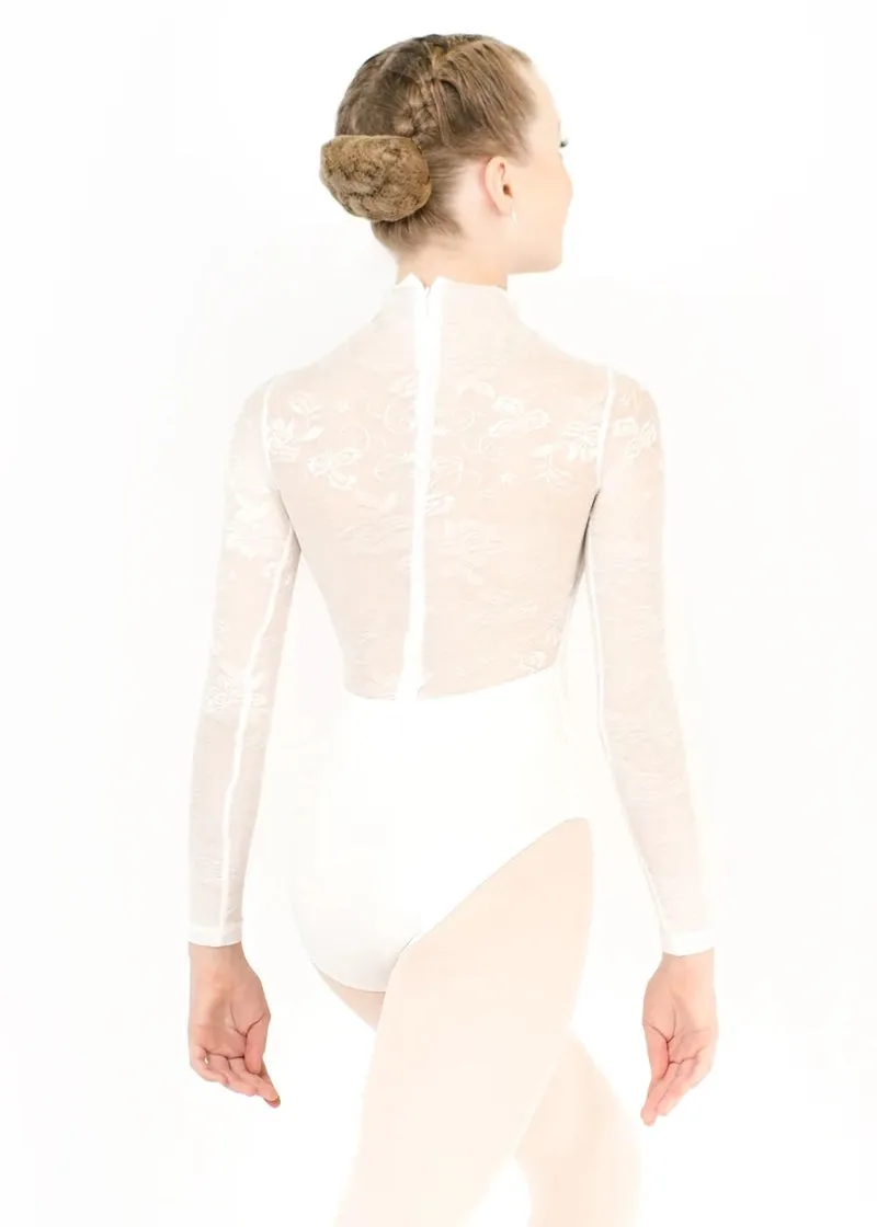 ON SALE Snowflake Long Sleeve Leotard (White Lace)