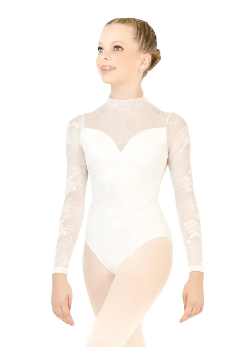 ON SALE Snowflake Long Sleeve Leotard (White Lace)