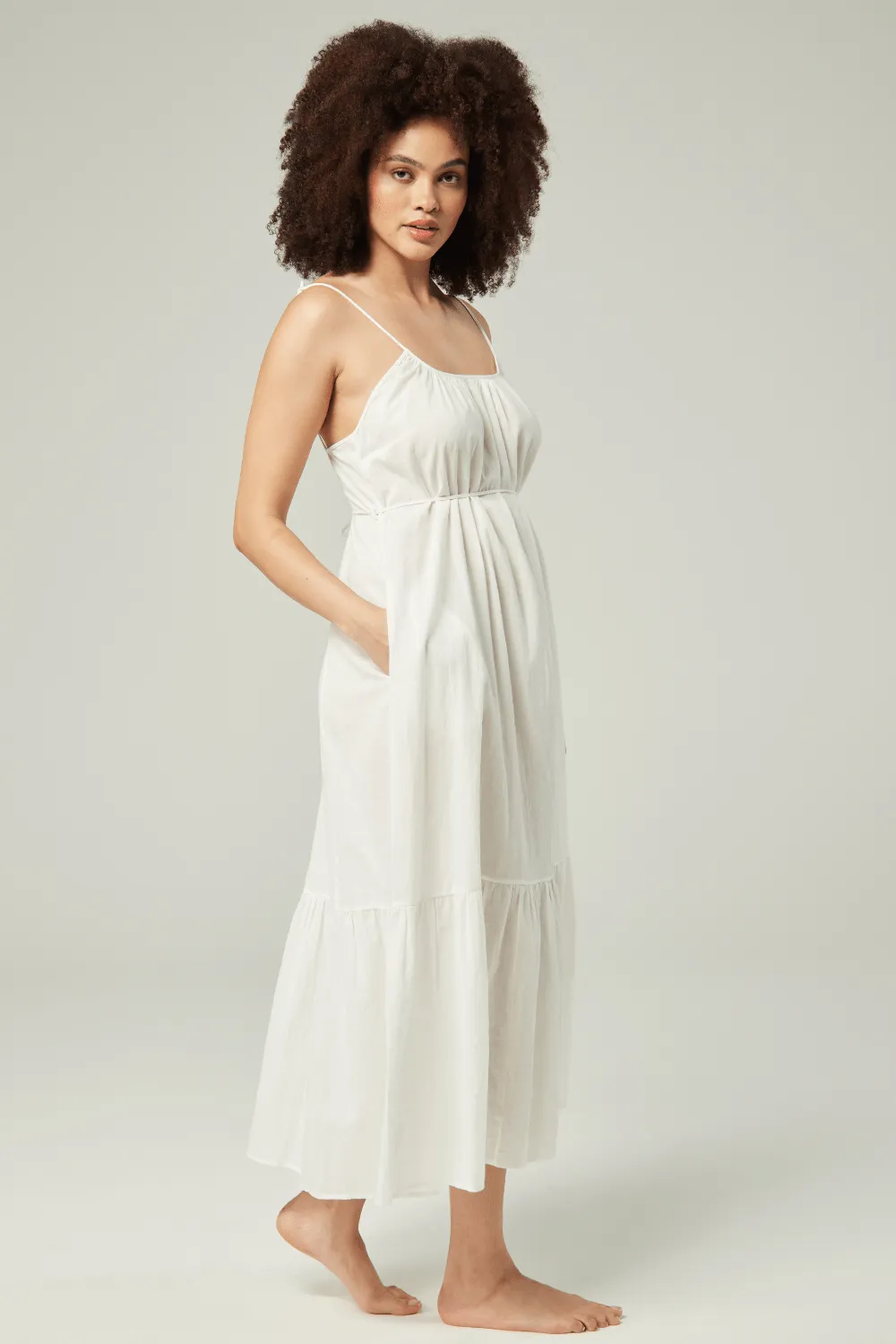 Organic Cotton Maxi Trapeze Dress in White