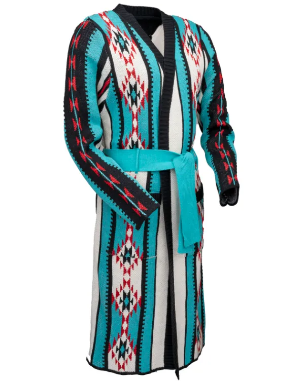 Outback Trading Company Women's Carrie Turquoise Aztec Duster Cardigan 40243-TUR